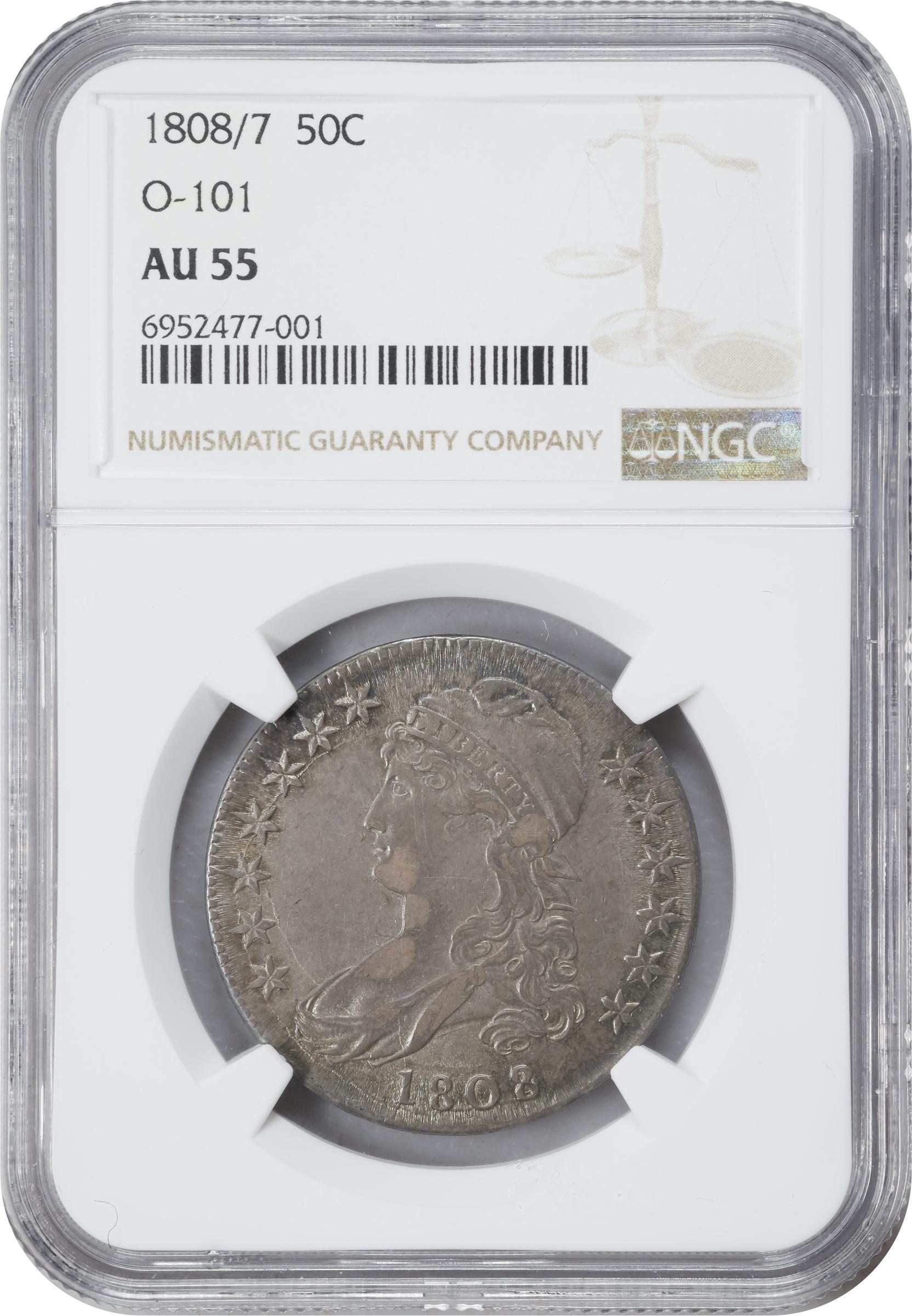 image for: 1808/7 Capped Bust Half Dollar. O-101. Rarity-1. AU-55 (NGC).