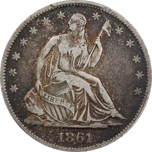 image for: 1861-O Liberty Seated Half Dollar. Confederate States Issue. W-15. Rarity-2. Speared Olive Bud. VF-25 (PCGS).