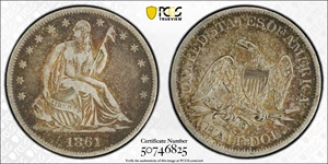 image for: 1861-O Liberty Seated Half Dollar. Confederate States Issue. W-15. Rarity-2. Speared Olive Bud. VF-25 (PCGS).