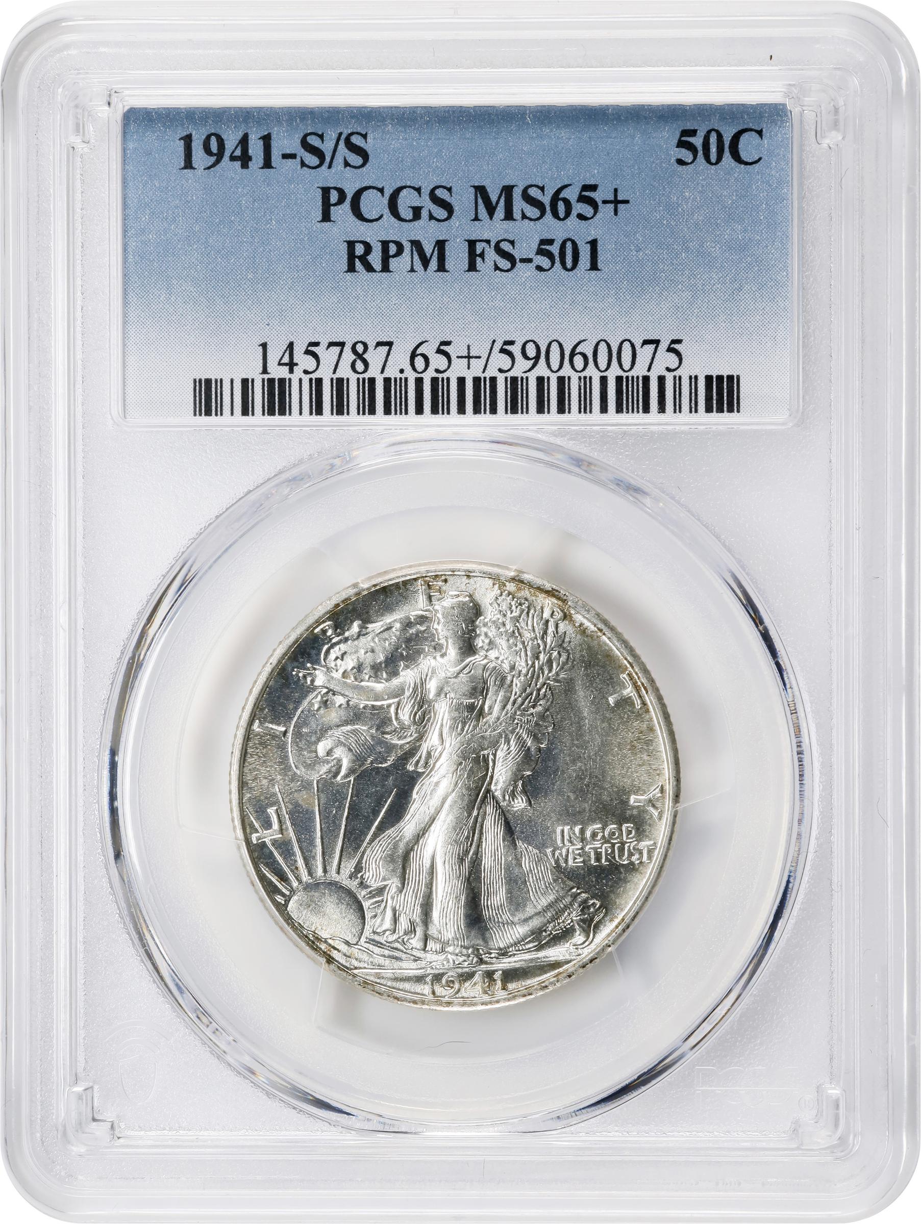 image for: 1941-S/S Walking Liberty Half Dollar. FS-501. Repunched Mintmark. MS-65+ (PCGS).