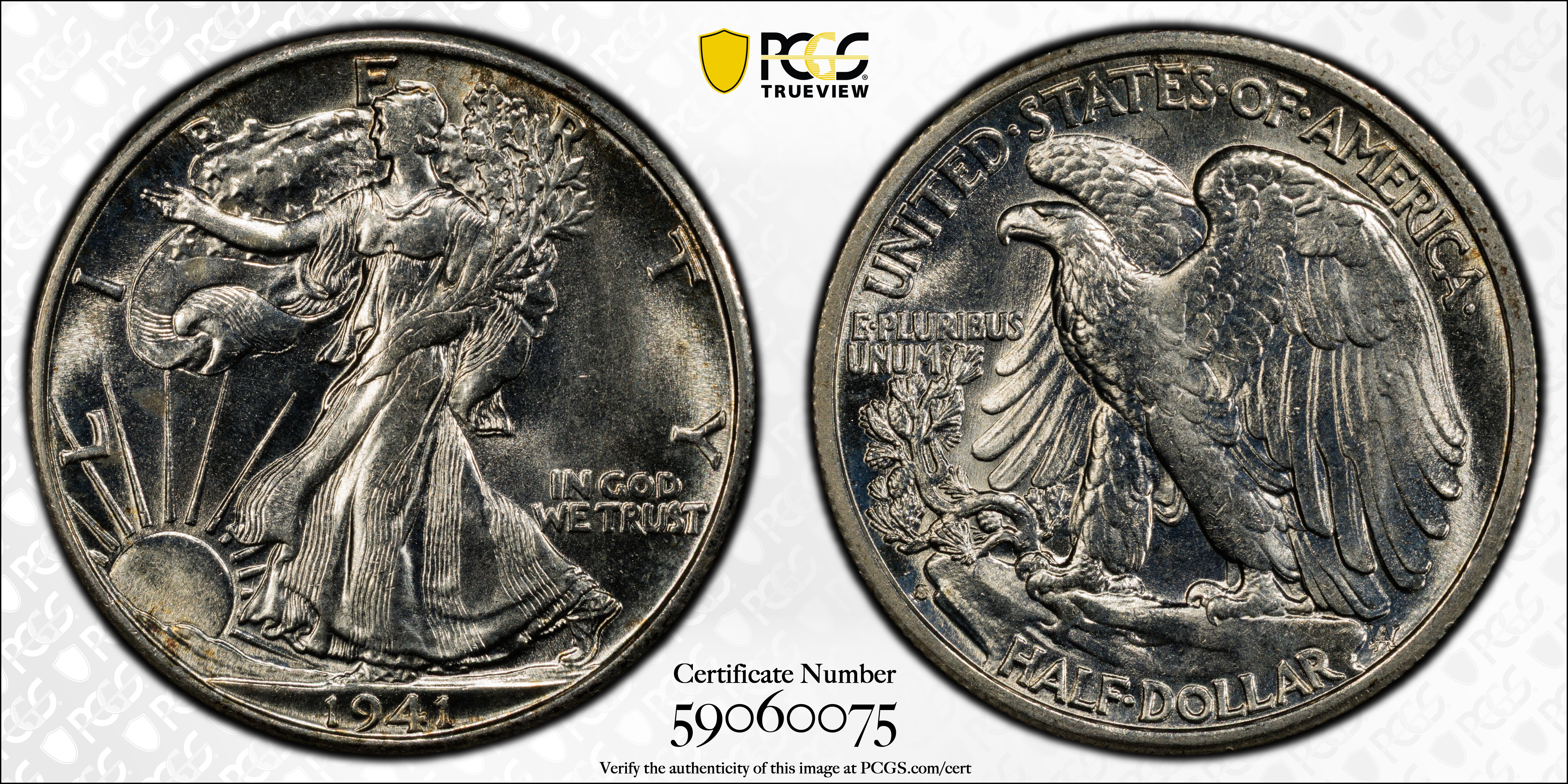 image for: 1941-S/S Walking Liberty Half Dollar. FS-501. Repunched Mintmark. MS-65+ (PCGS).