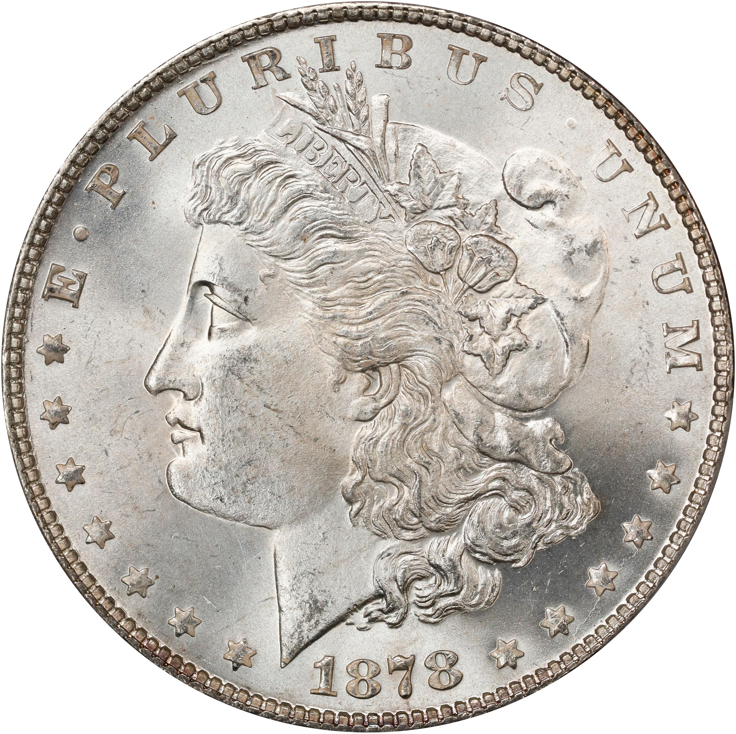 1878 Morgan Silver Dollar. 7 Tailfeathers. Reverse of 1878. VAM-84. Line Under 8. MS-64 (PCGS).