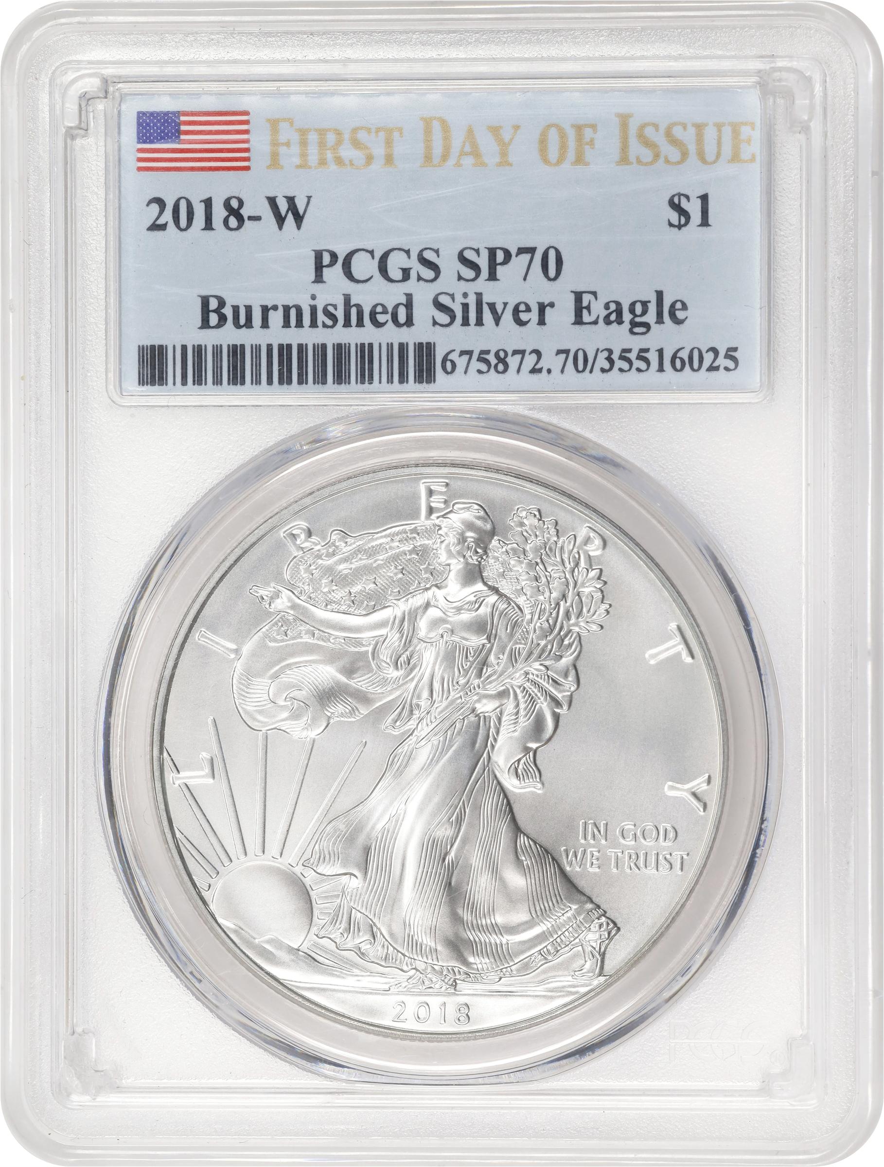 image for: 2018-W Silver Eagle. Burnished. First Day of Issue. Specimen-70 (PCGS).
