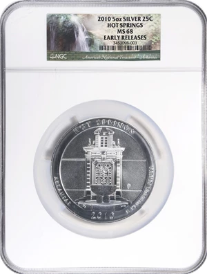 image for: 2010 America the Beautiful Silver Bullion Coin. Hot Springs National Park. Early Releases. MS-68 (NGC).