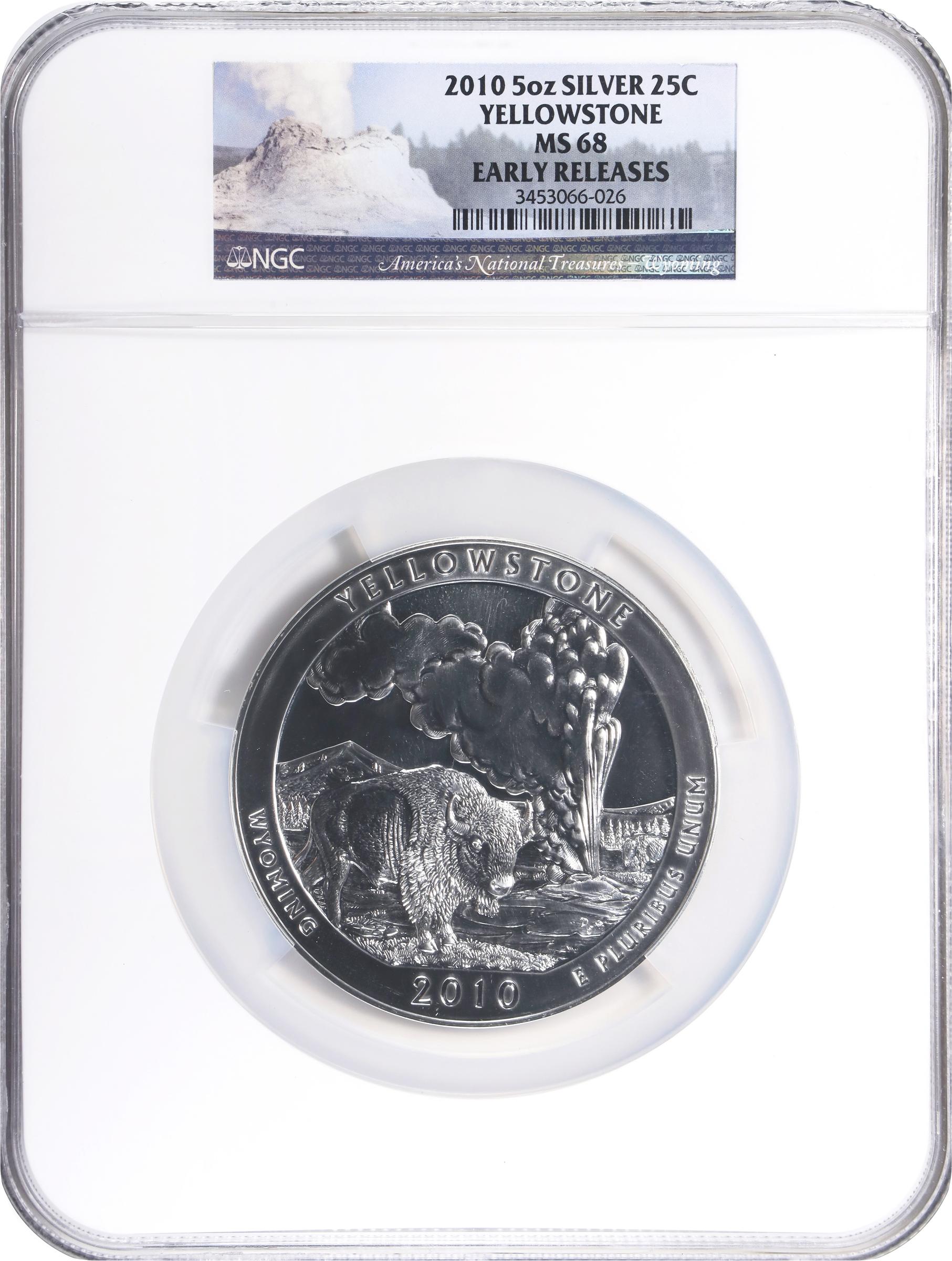 image for: 2010 America the Beautiful Silver Bullion Coin. Yellowstone National Park. Early Releases. MS-68 (NGC).