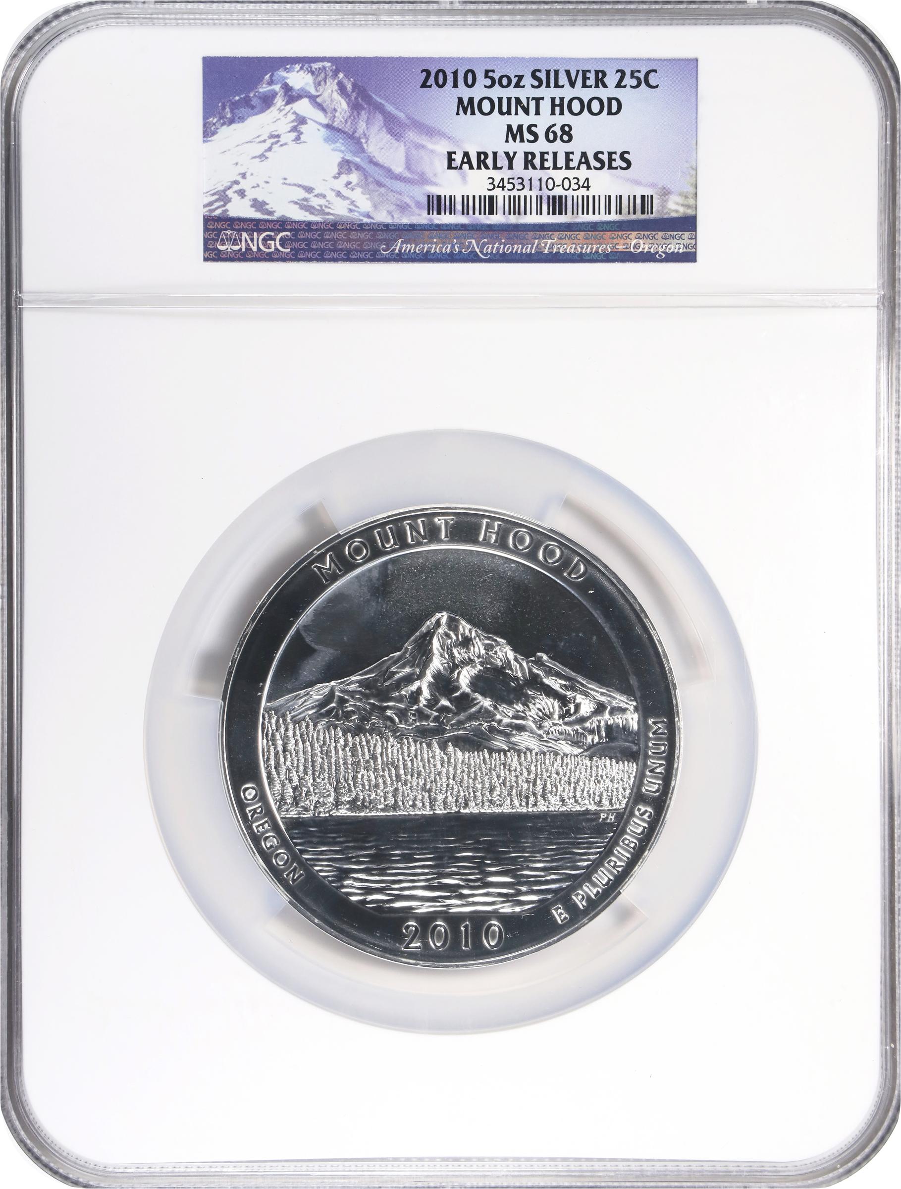 image for: 2010 America the Beautiful Silver Bullion Coin. Mount Hood National Park. Early Releases. MS-68 (NGC).