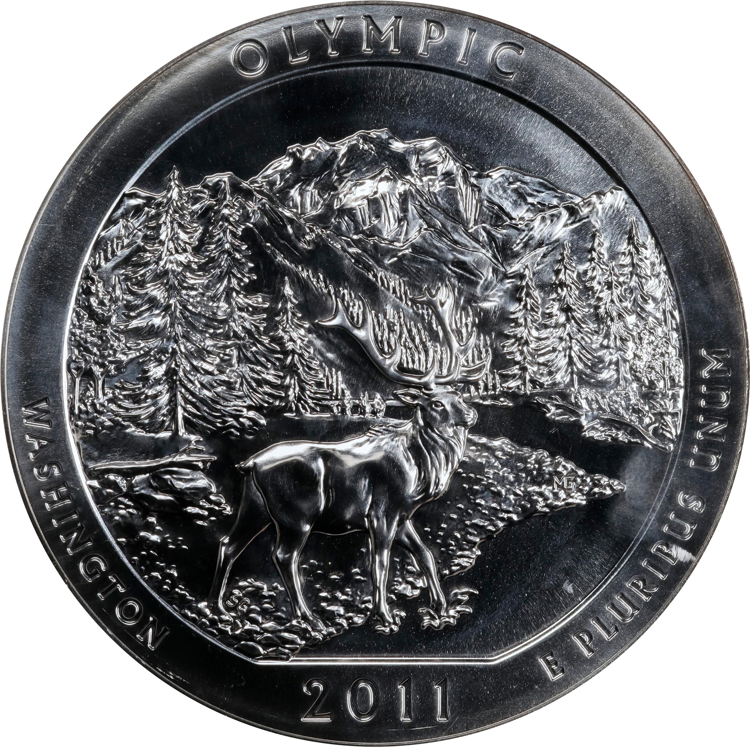 image for: 2011 America the Beautiful Silver Bullion Coin. Olympic National Park. First Strike. MS-69 DMPL (NGC). John M. Mercanti Signature.