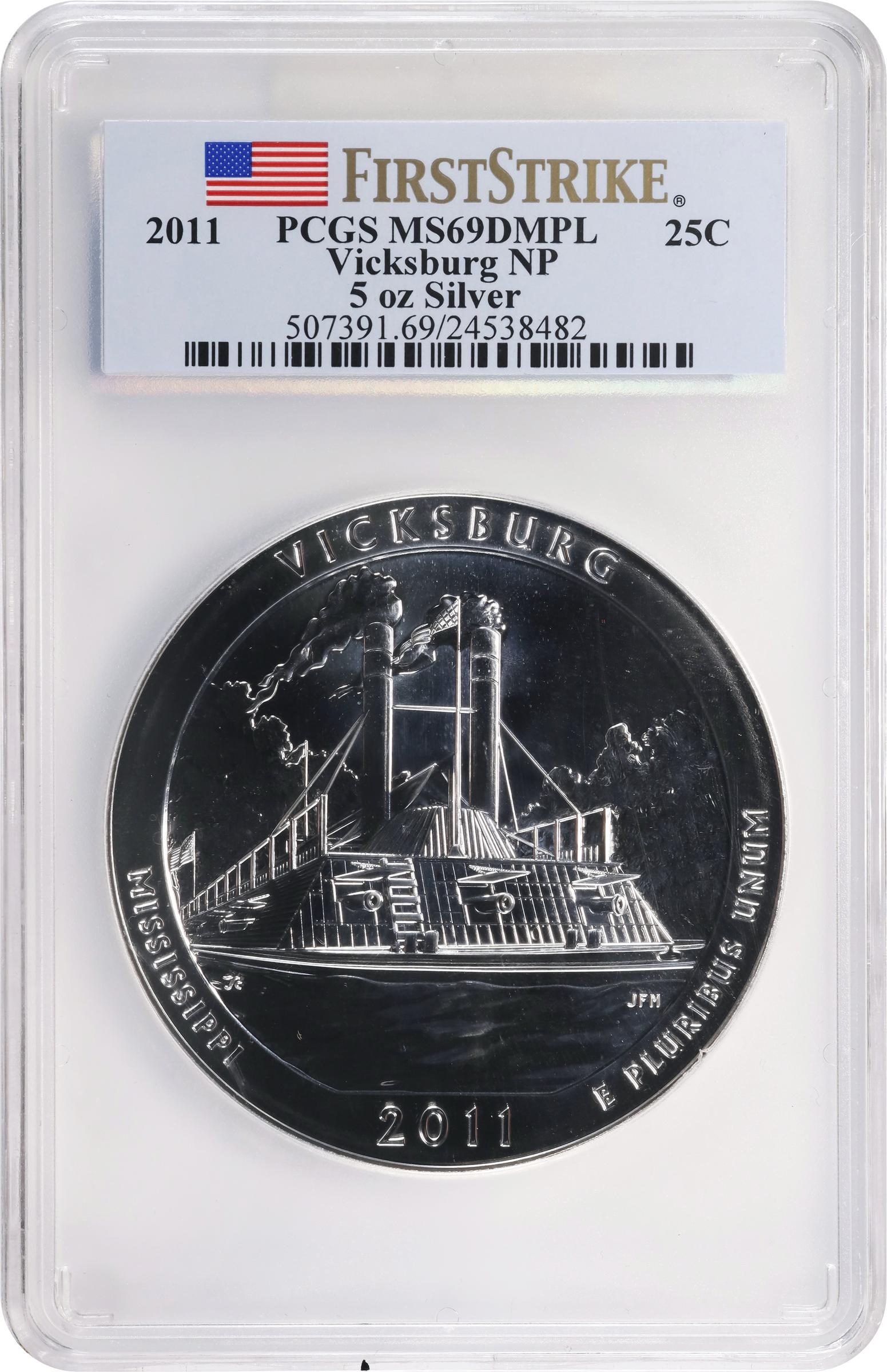 image for: 2011 America the Beautiful Silver Bullion Coin. Vicksburg National Military Park. First Strike. MS-69 DMPL (PCGS).