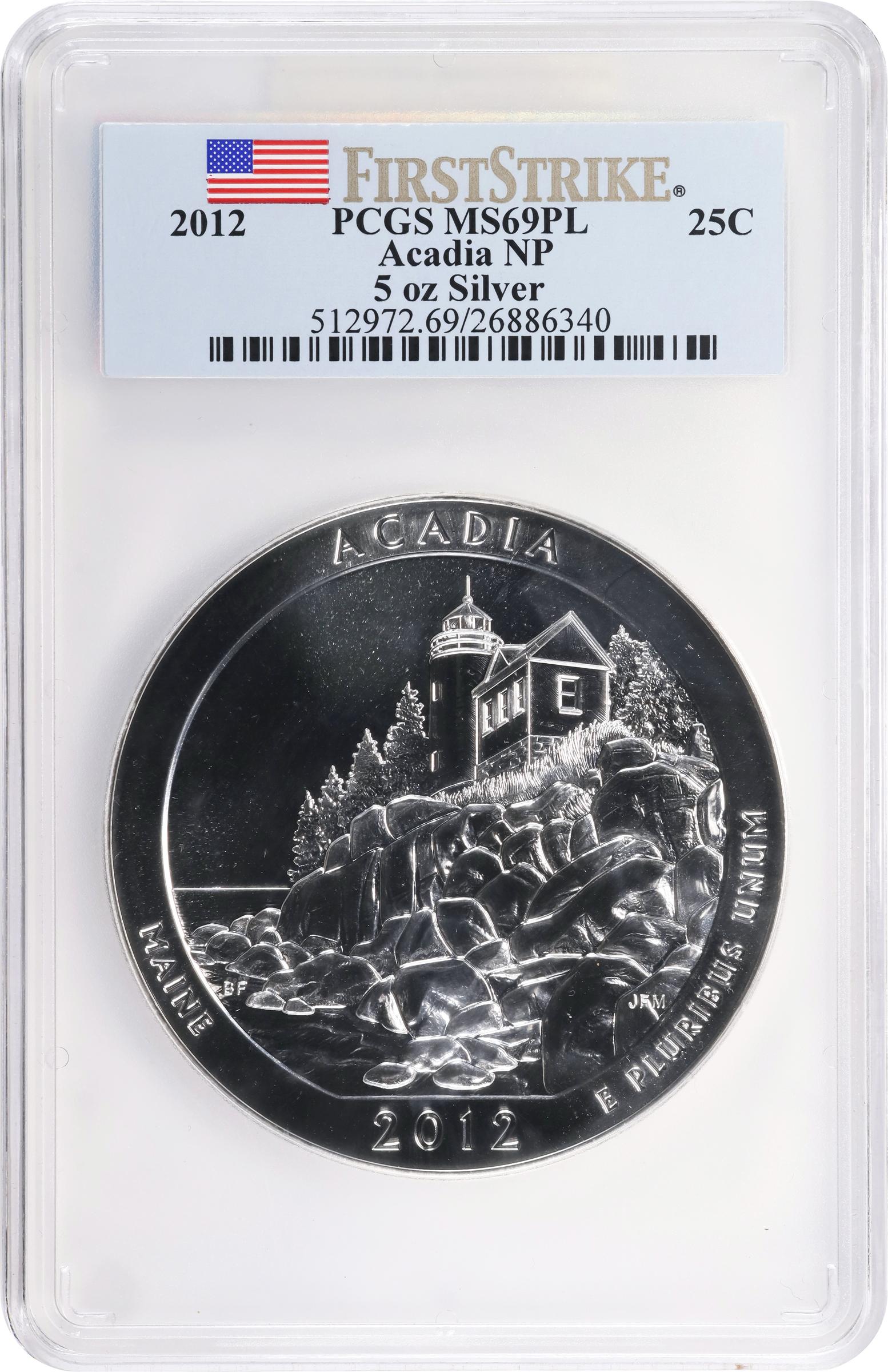 image for: 2012 America the Beautiful Silver Bullion Coin. Acadia National Park. First Strike. MS-69 PL (PCGS).