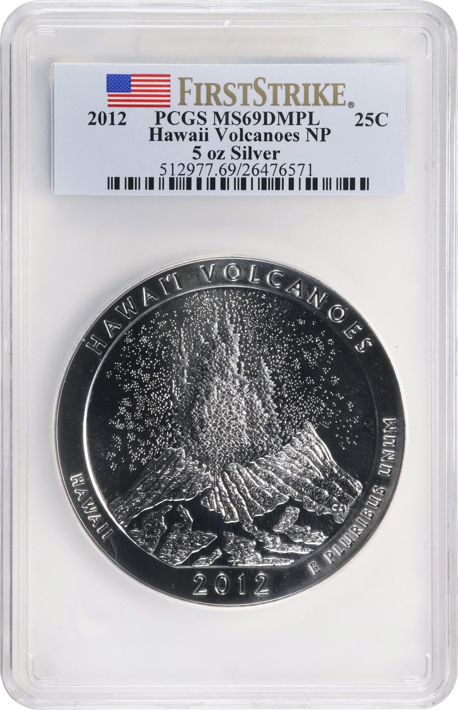 image for: 2012 America the Beautiful Silver Bullion Coin. Hawai'i Volcanoes National Park. First Strike. MS-69 DMPL (PCGS).