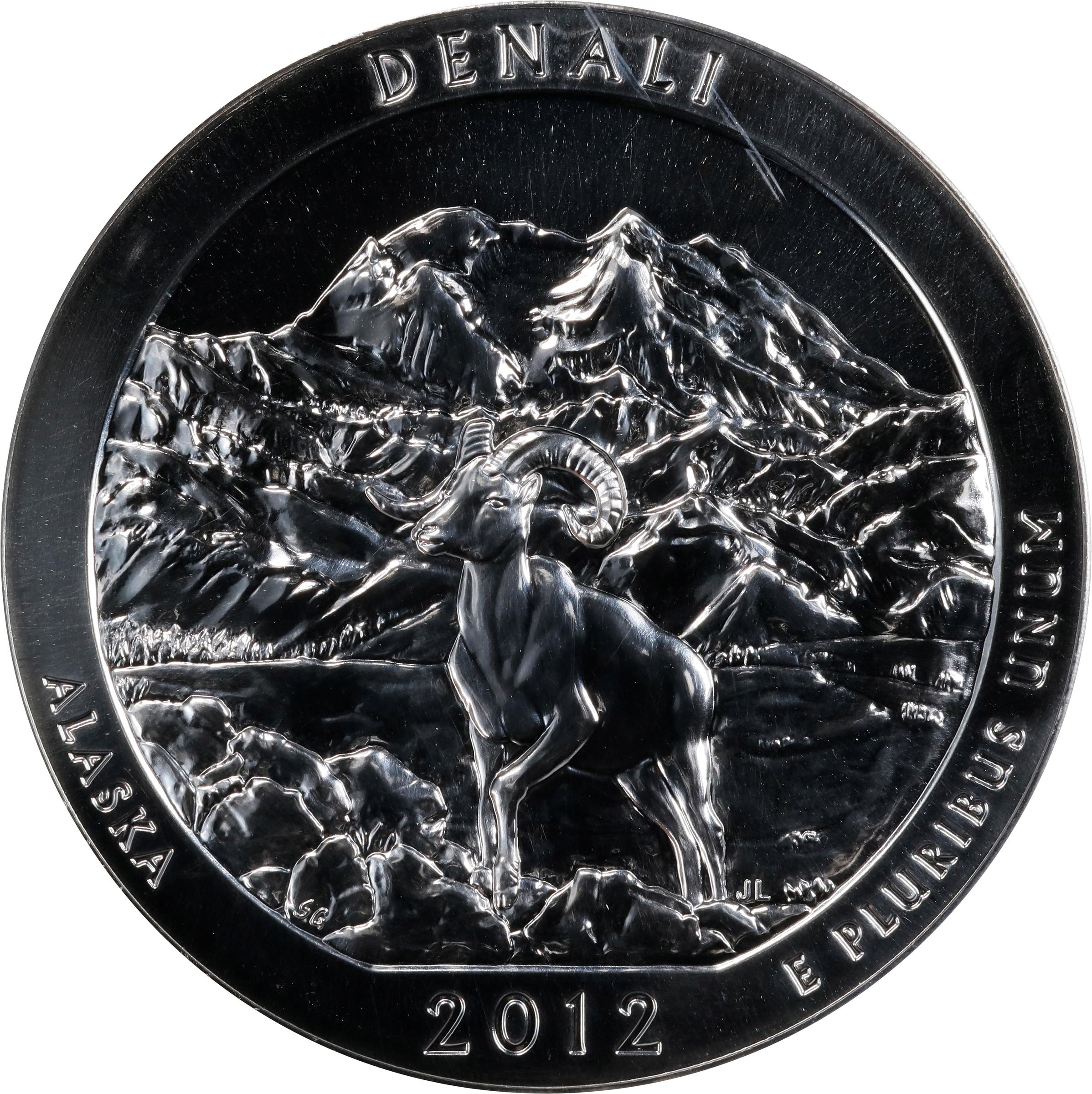 image for: 2012 America the Beautiful Silver Bullion Coin. Denali National Park and Preserve. First Strike. MS-69 PL (PCGS).