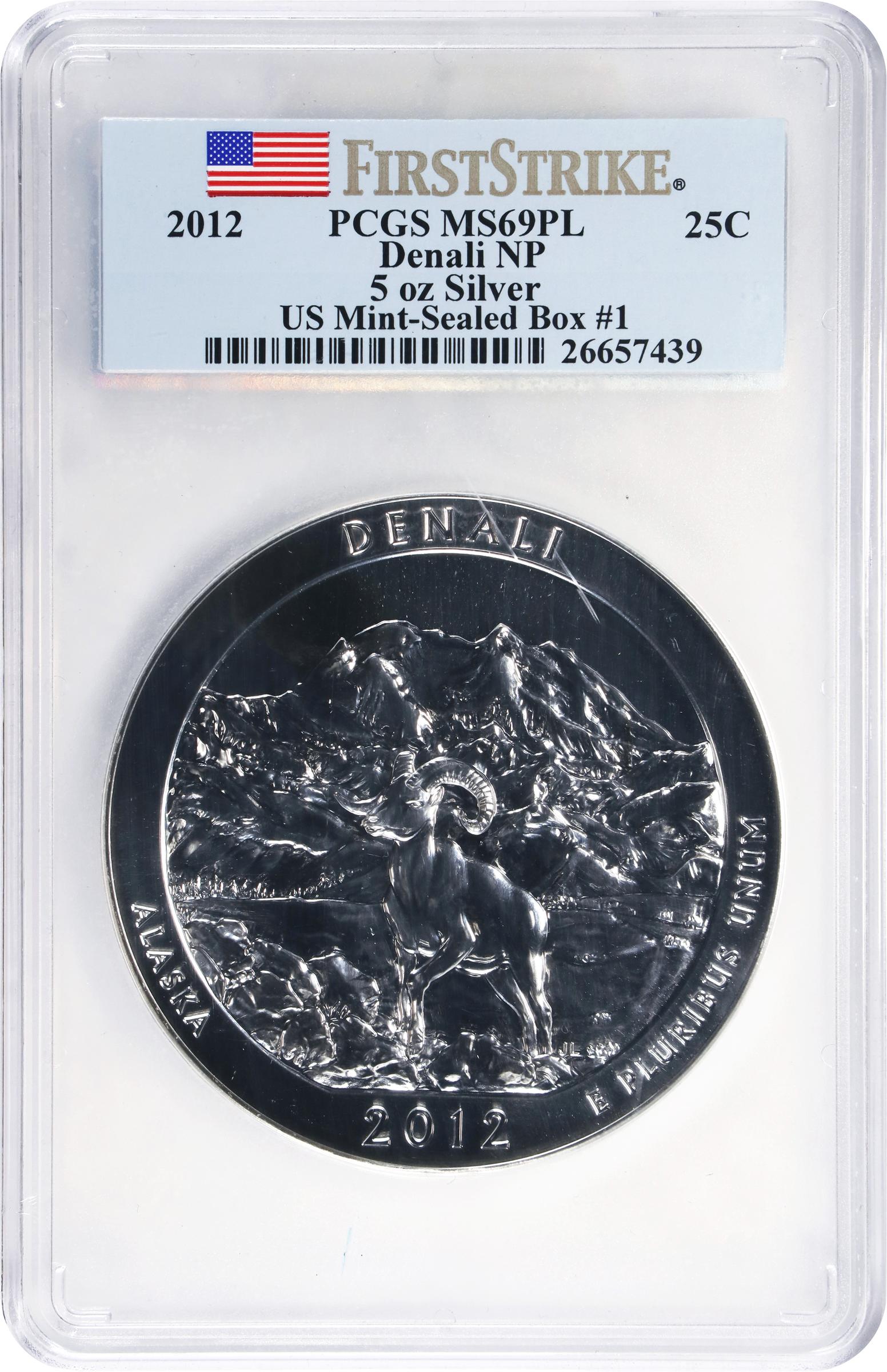 image for: 2012 America the Beautiful Silver Bullion Coin. Denali National Park and Preserve. First Strike. MS-69 PL (PCGS).