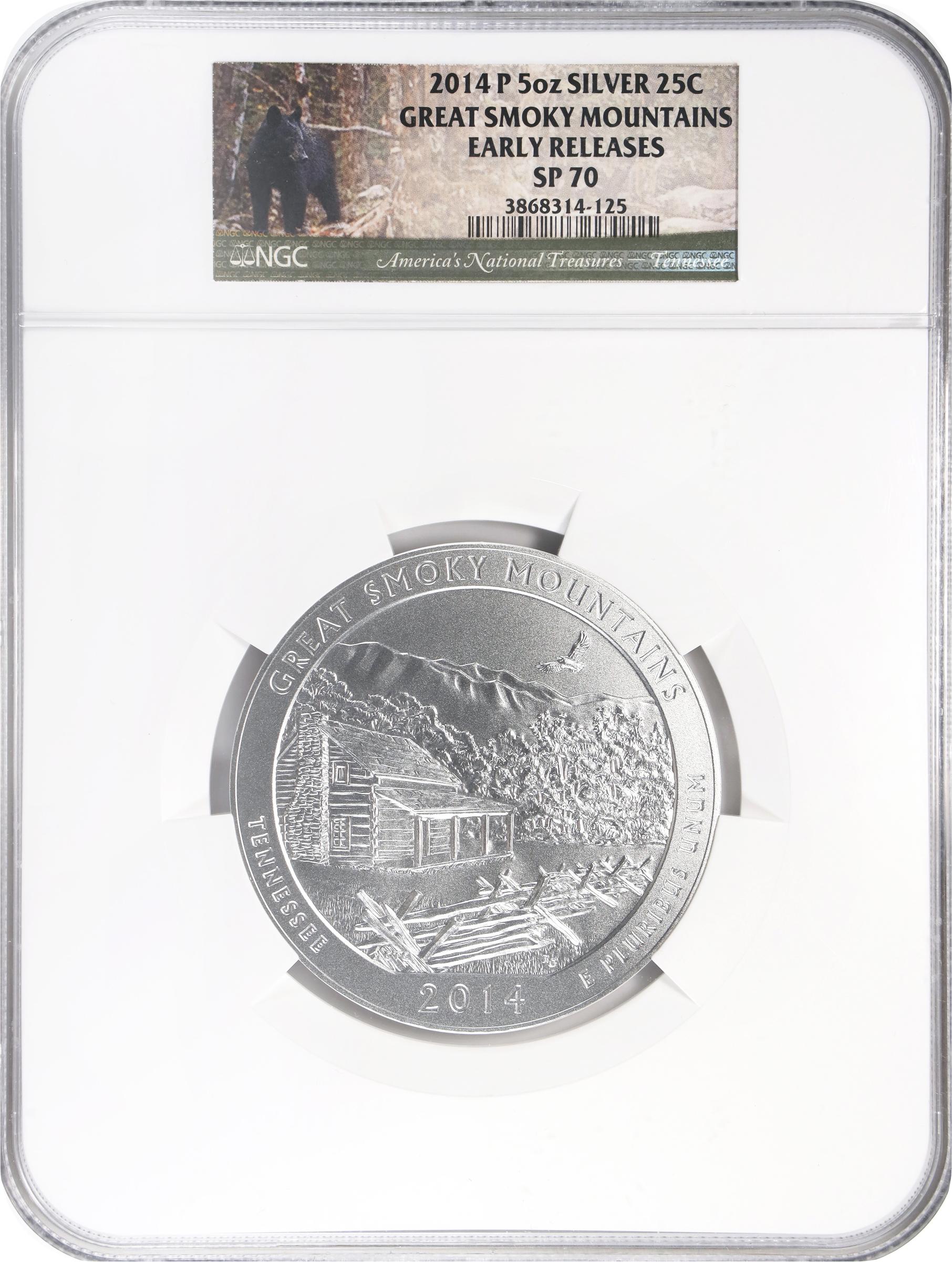 image for: 2014-P America the Beautiful Silver Bullion Coin. Great Smoky Mountains National Park. First Strike. Early Releases. Specimen-70 (NGC).