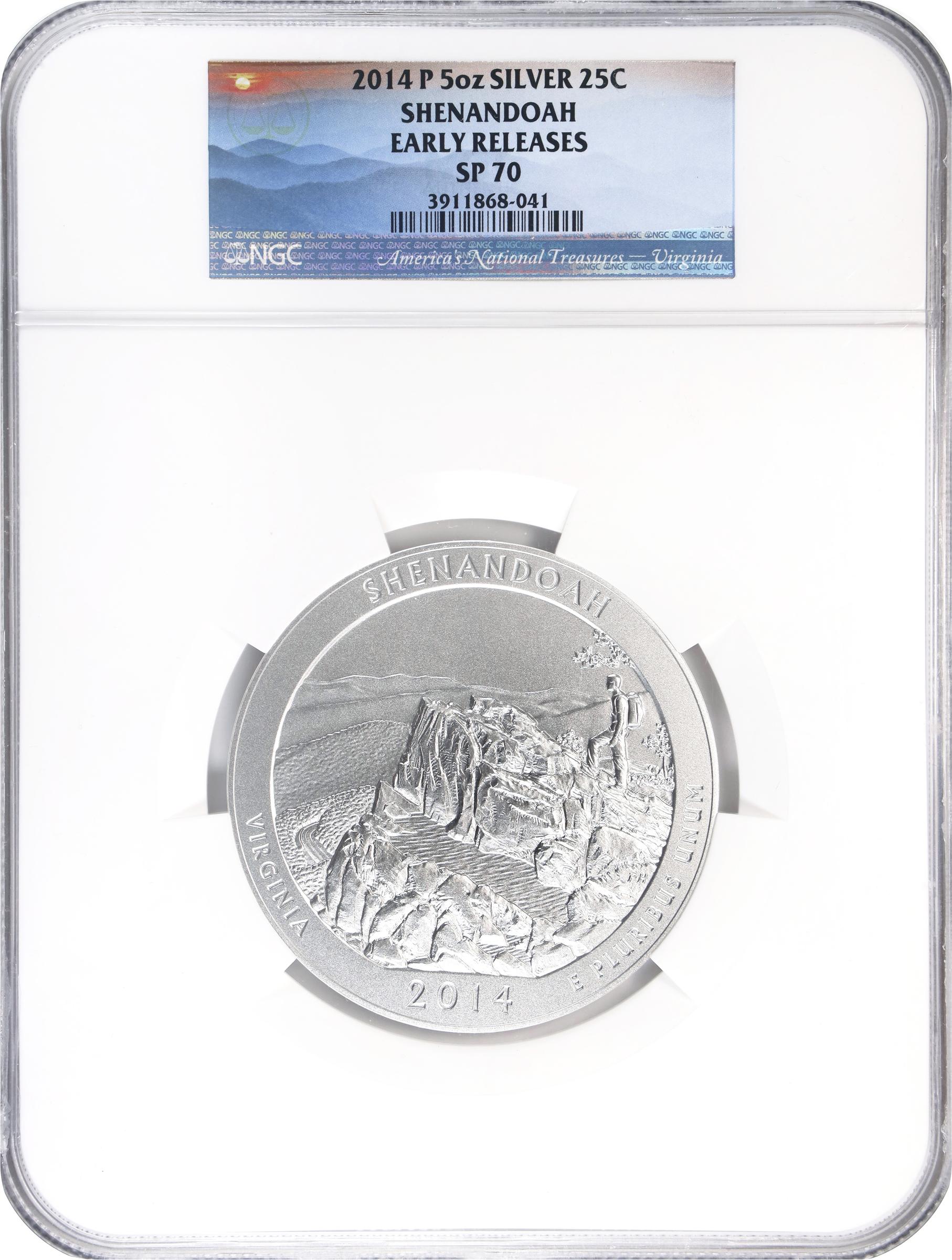 image for: 2014-P America the Beautiful Silver Bullion Coin. Shenandoah National Park. Early Releases. Specimen-70 (NGC).