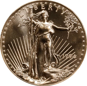image for: 1994 One-Ounce Gold Eagle. MS-69 PL (NGC). Director' Medal of Excellence Label, Miles Standish Signature.