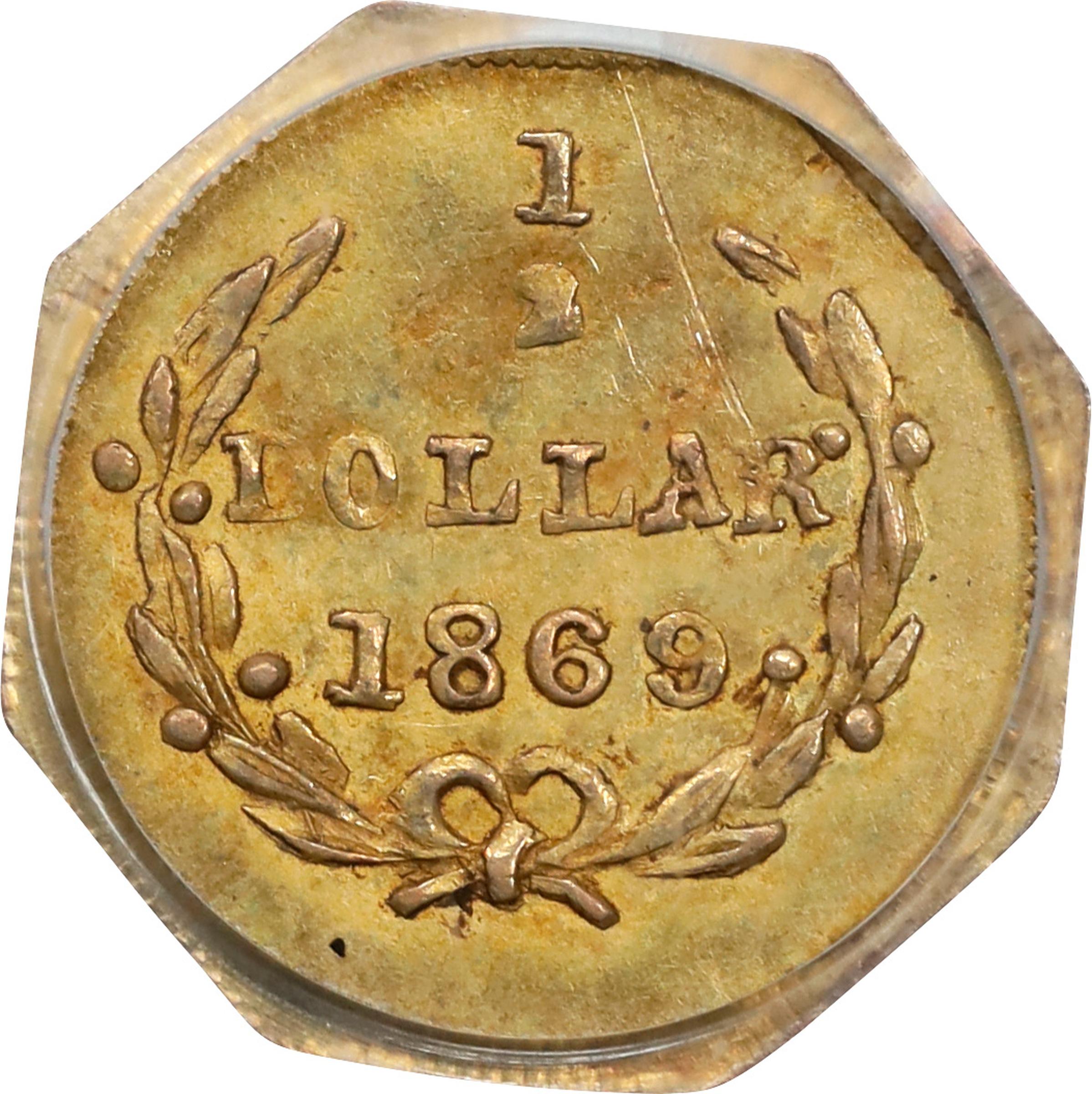 image for: 1869 Octagonal 50 Cents. BG-907. Rarity-5-. Liberty Head. MS-62 (PCGS).