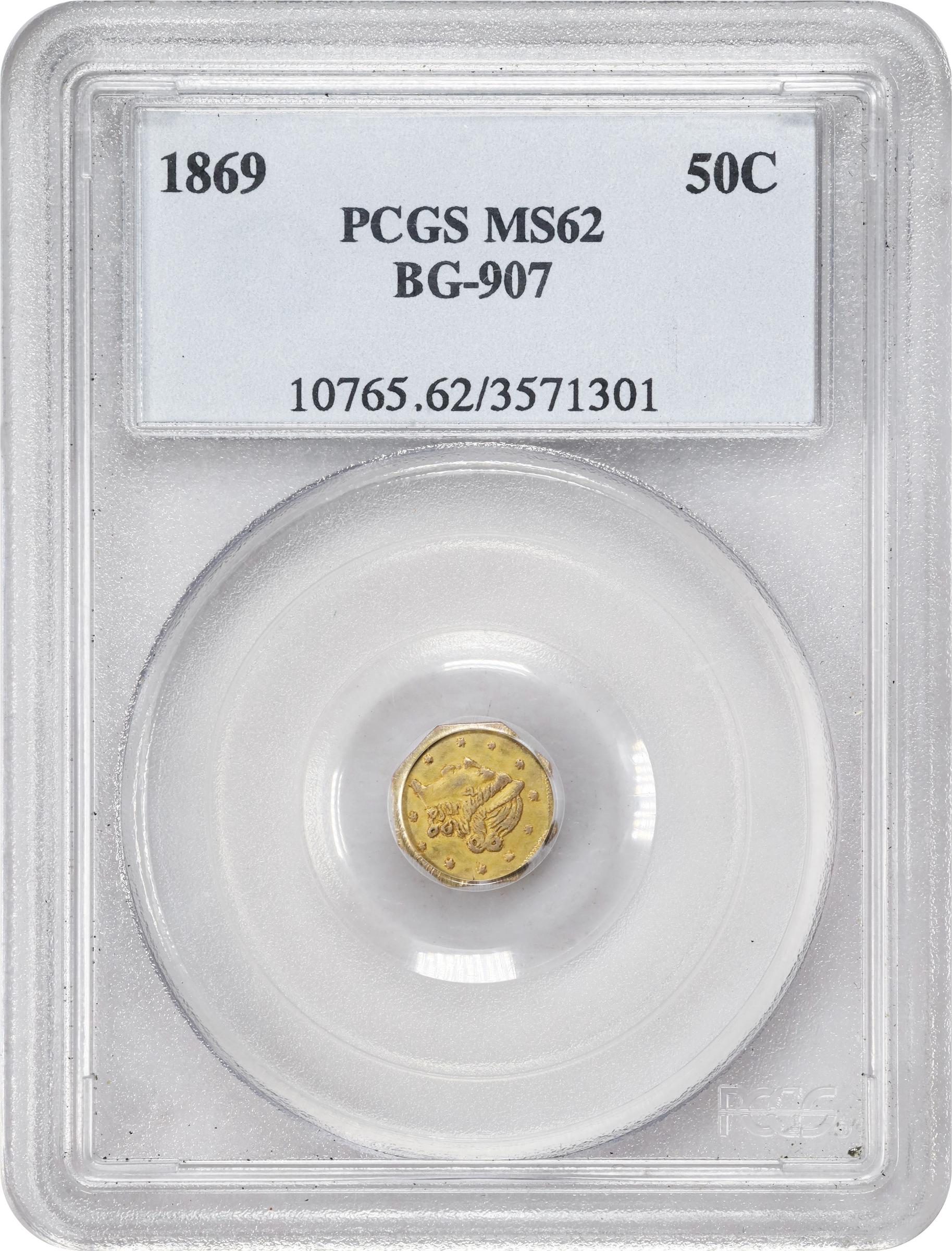 image for: 1869 Octagonal 50 Cents. BG-907. Rarity-5-. Liberty Head. MS-62 (PCGS).