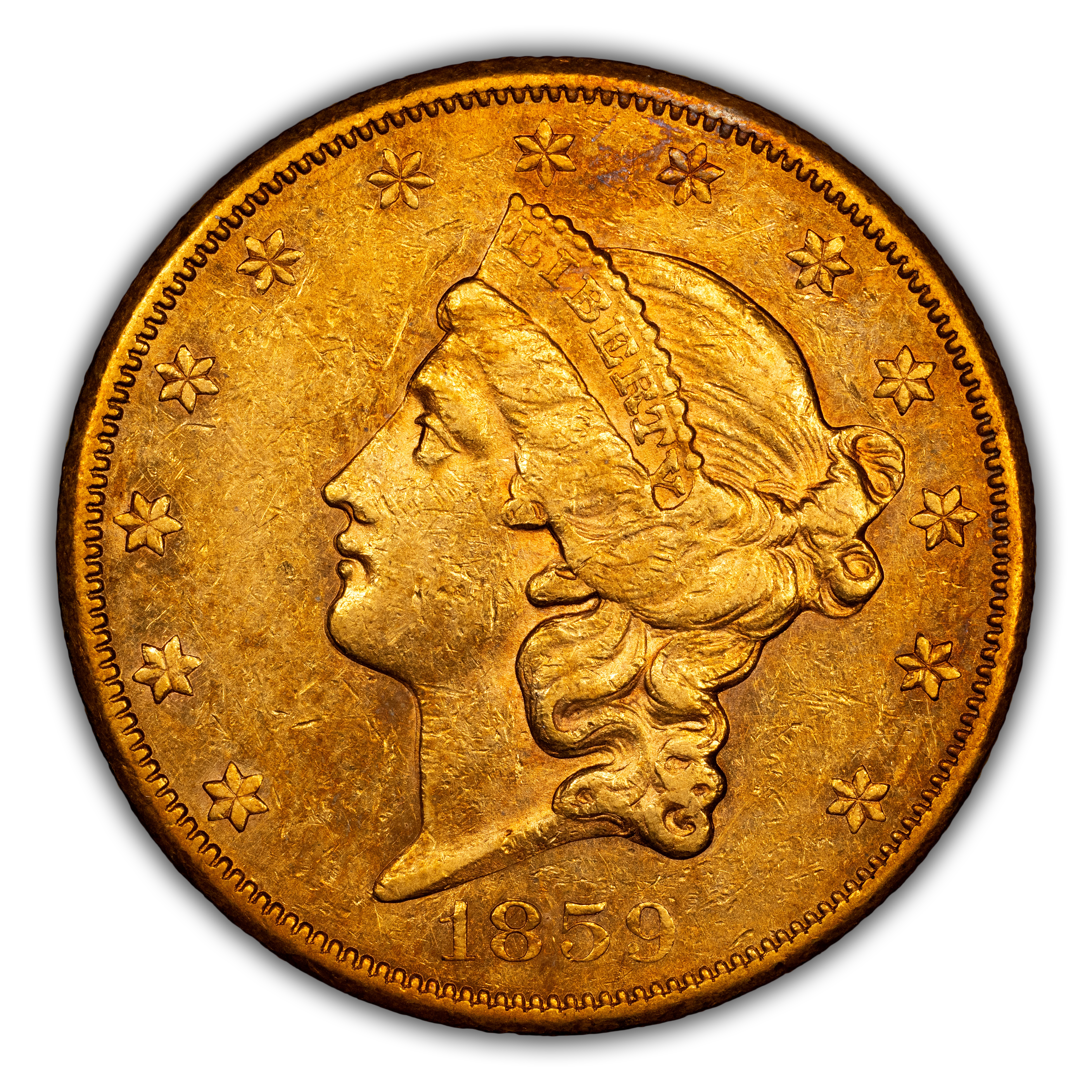 1859-S $20 Doubled Die Obverse, FS-101 MS