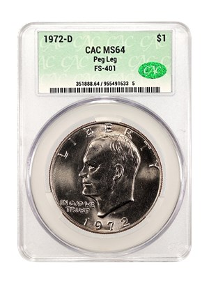 1972 D Eisenhower Dollar Peg Leg FS 401 Mint State (MS