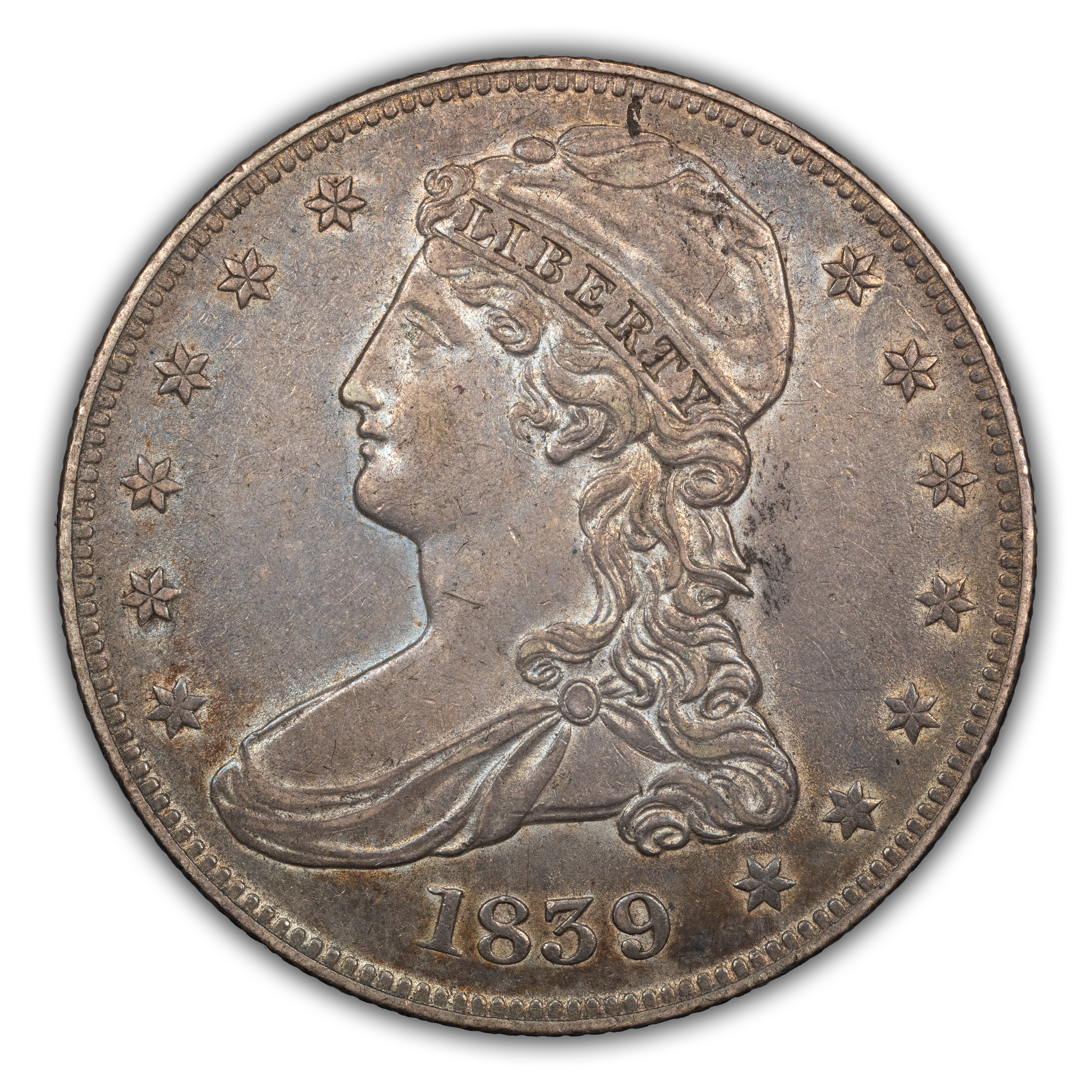 1839 50c Reeded Edge, Large Letters Reverse MS