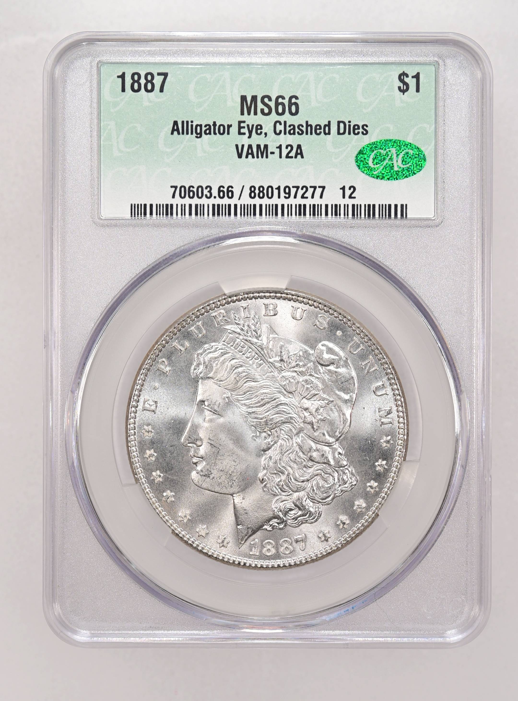 1887 $1 Alligator Eye, Clashed Dies, VAM-12A MS