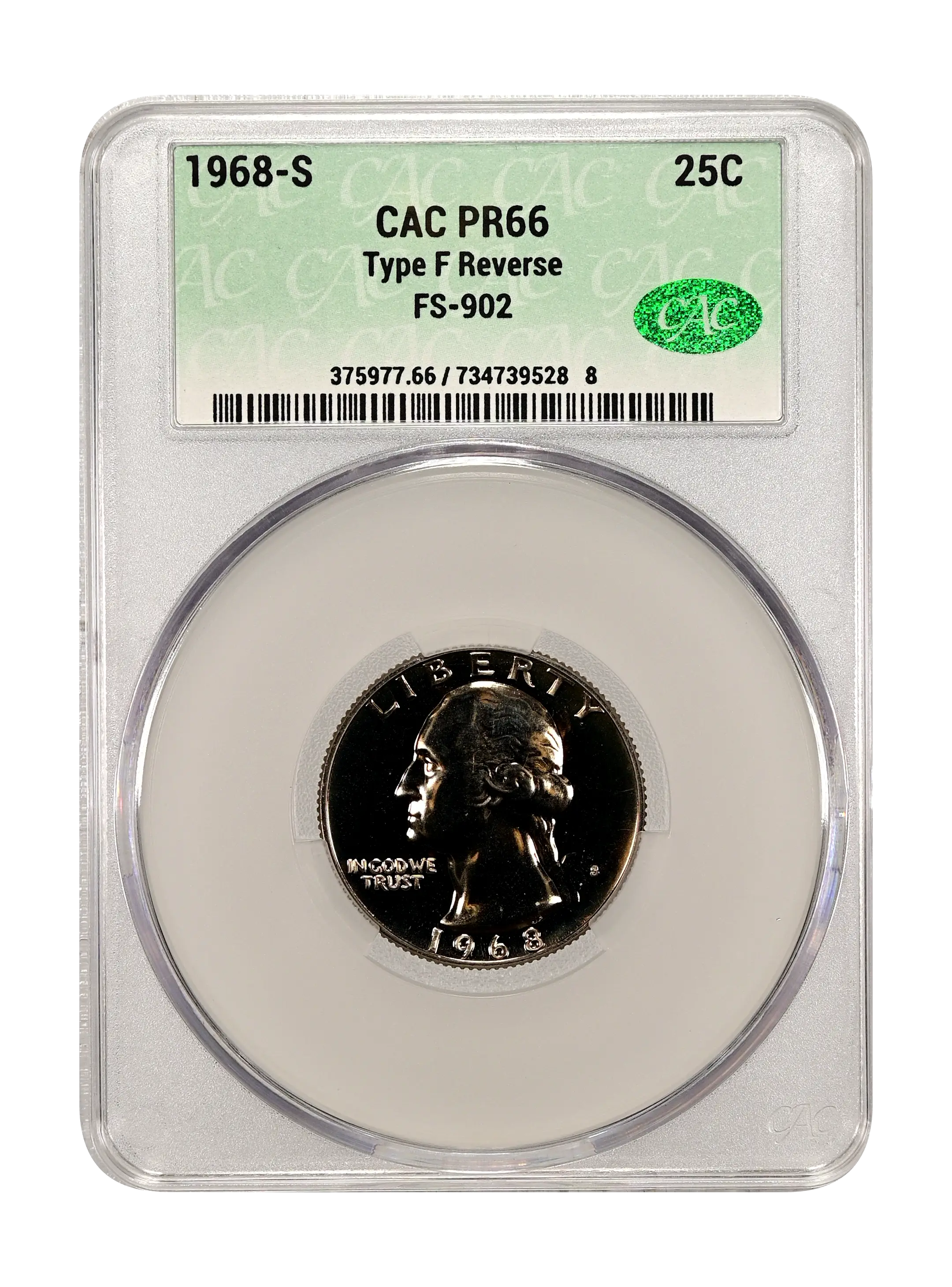 そふぃ 1968 S Washington Quarter, Proof Type F Reverse FS 902 Proof