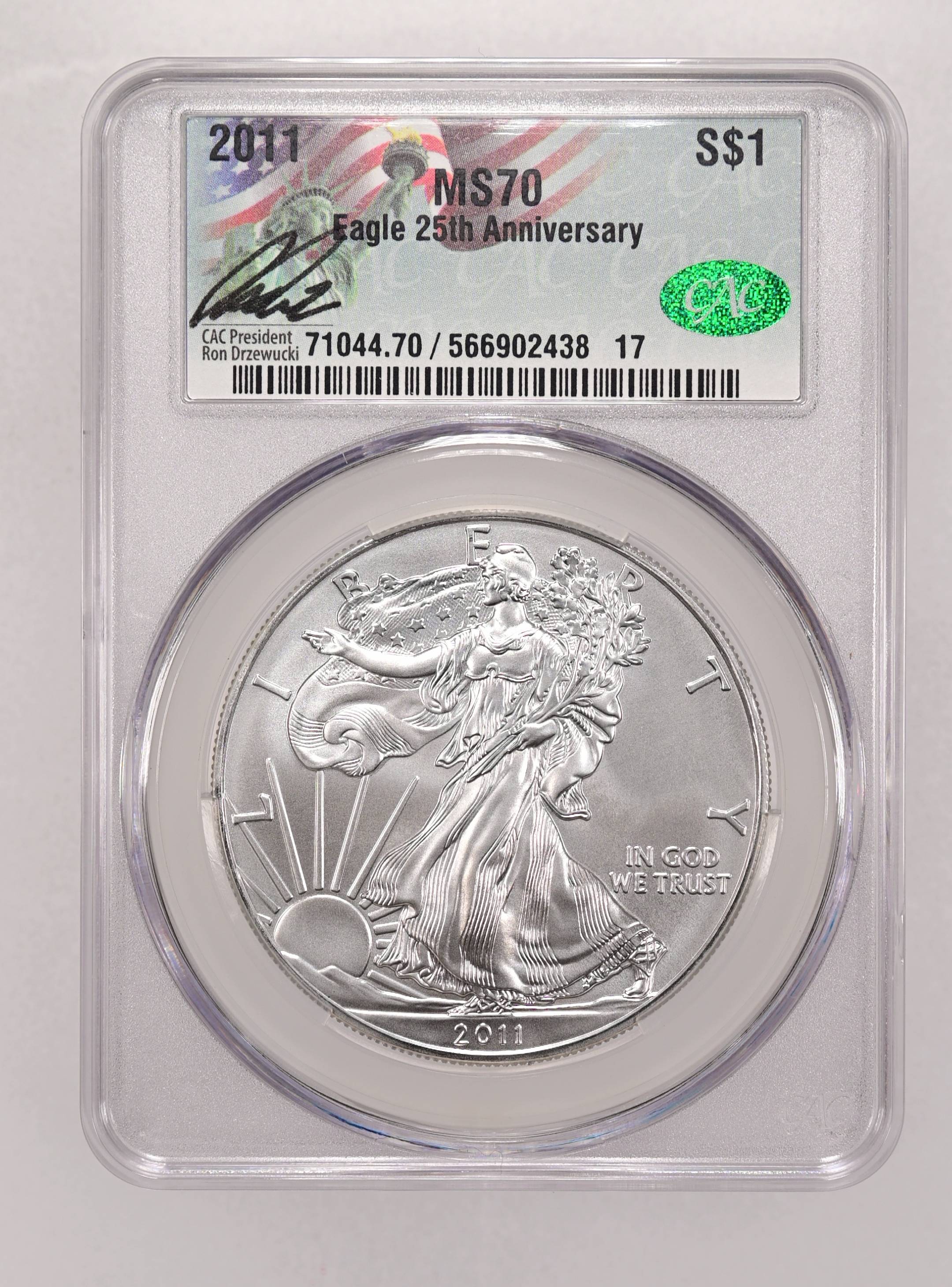 2011年 イーグル銀貨 PCGS MS70 25th Anniversary American Eagle MS 70 Graded 2011 Silver Bullion Coins for