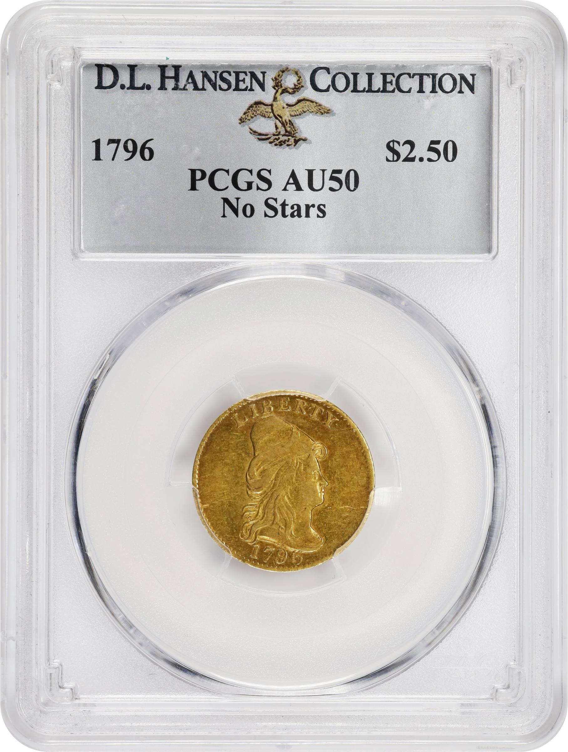 image for: 1796 Capped Bust Right Quarter Eagle. No Stars on Obverse. BD-2. Rarity-4. AU-50 (PCGS).