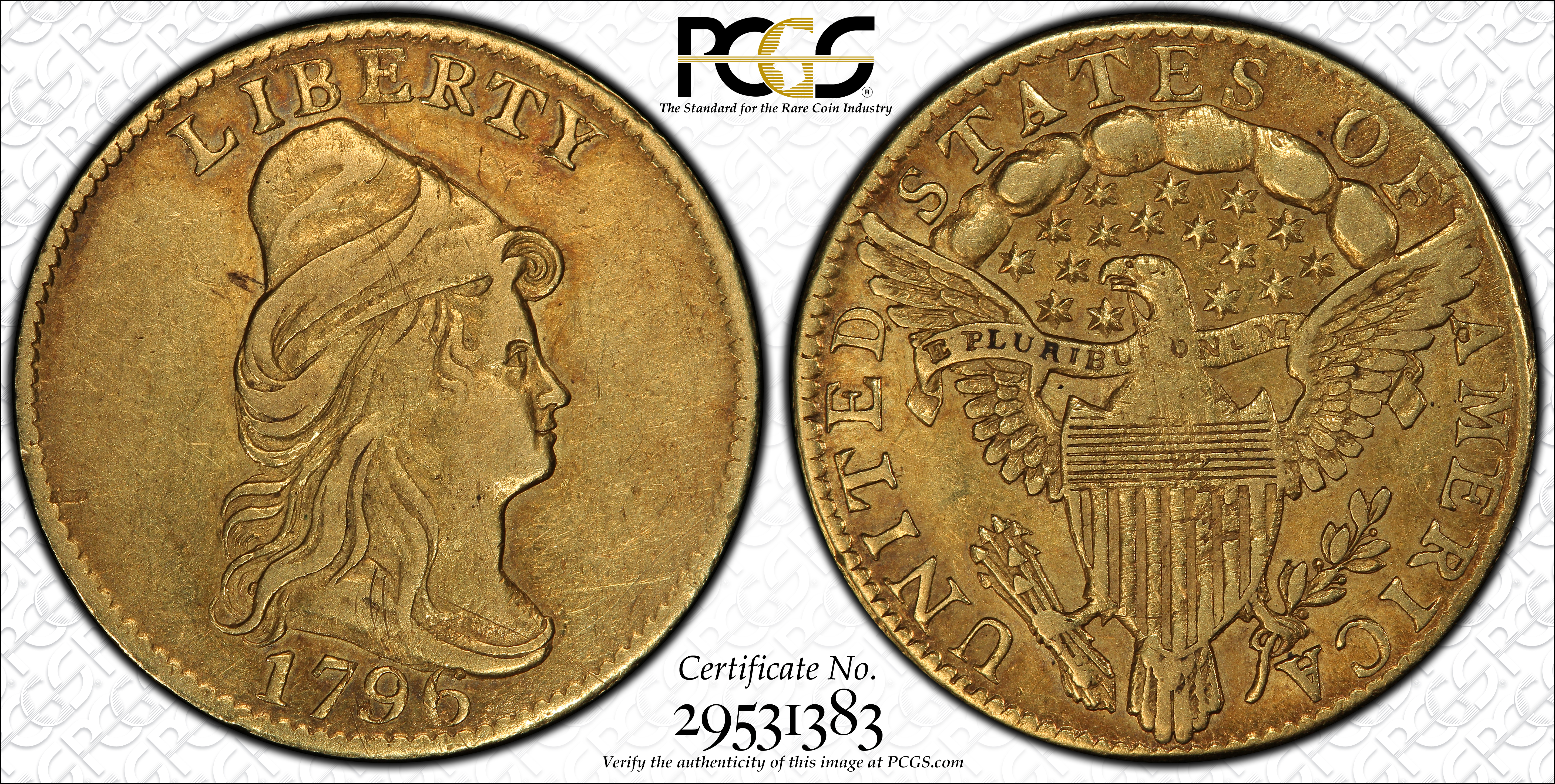image for: 1796 Capped Bust Right Quarter Eagle. No Stars on Obverse. BD-2. Rarity-4. AU-50 (PCGS).