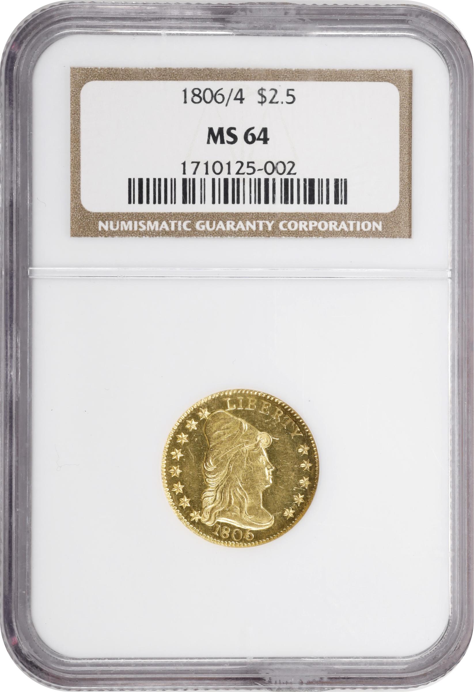 image for: 1806/4 Capped Bust Right Quarter Eagle. BD-1. Rarity-4+. Stars 8x5. MS-64 (NGC).