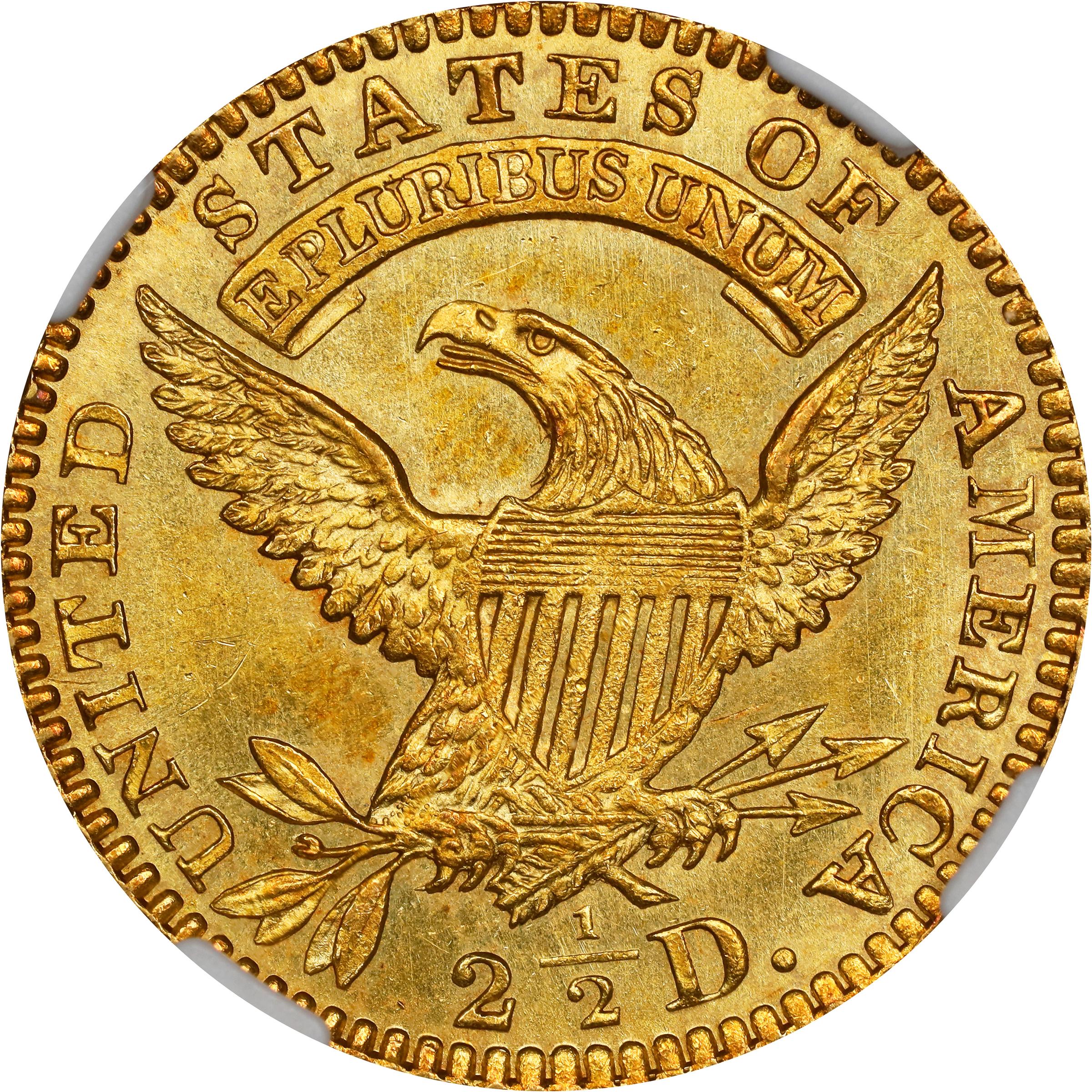 image for: 1825 Capped Head Left Quarter Eagle. BD-2. Rarity-4+. Recut 5, Distant Fraction. MS-65 (NGC). CAC. CMQ.