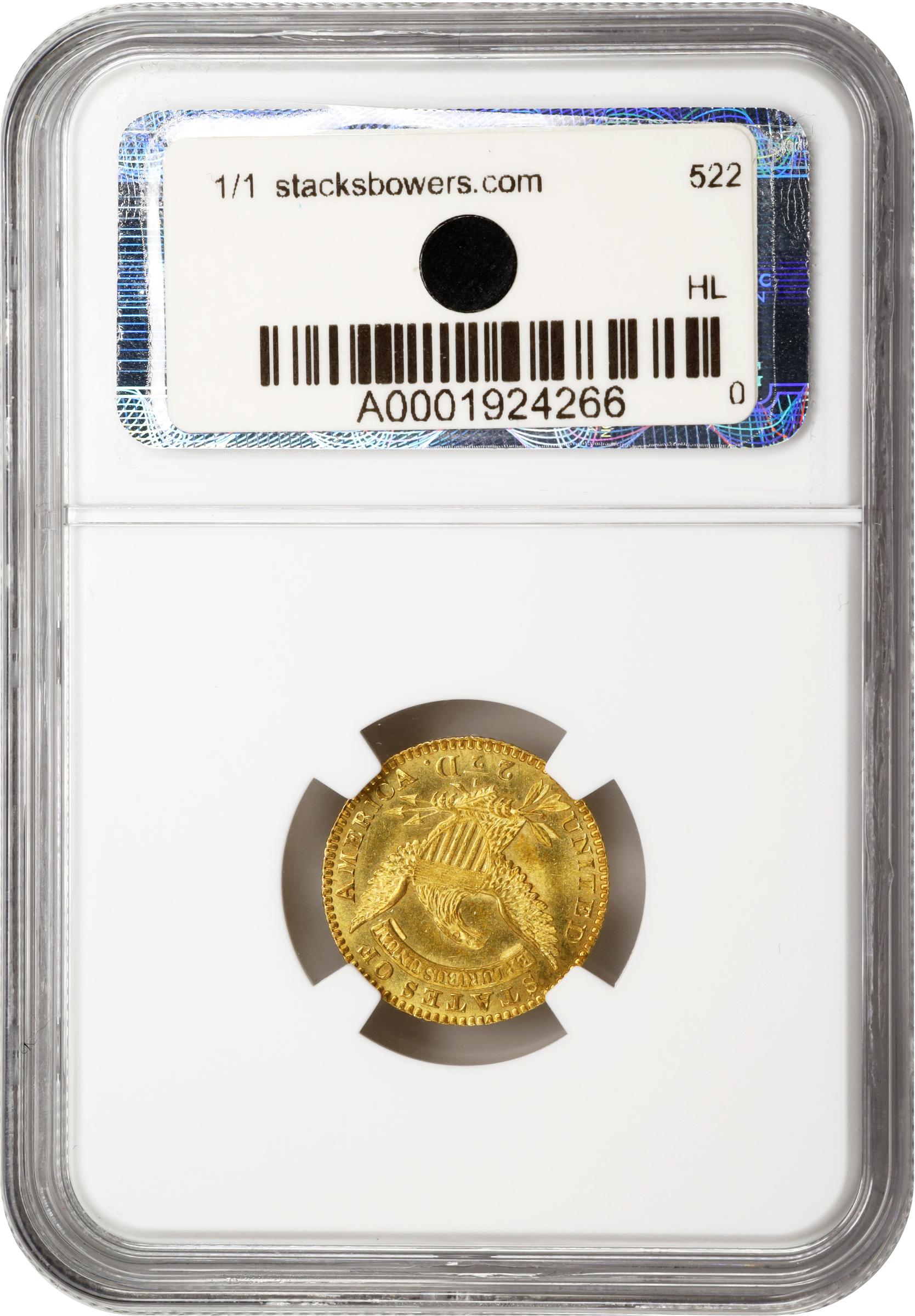 image for: 1825 Capped Head Left Quarter Eagle. BD-2. Rarity-4+. Recut 5, Distant Fraction. MS-65 (NGC). CAC. CMQ.