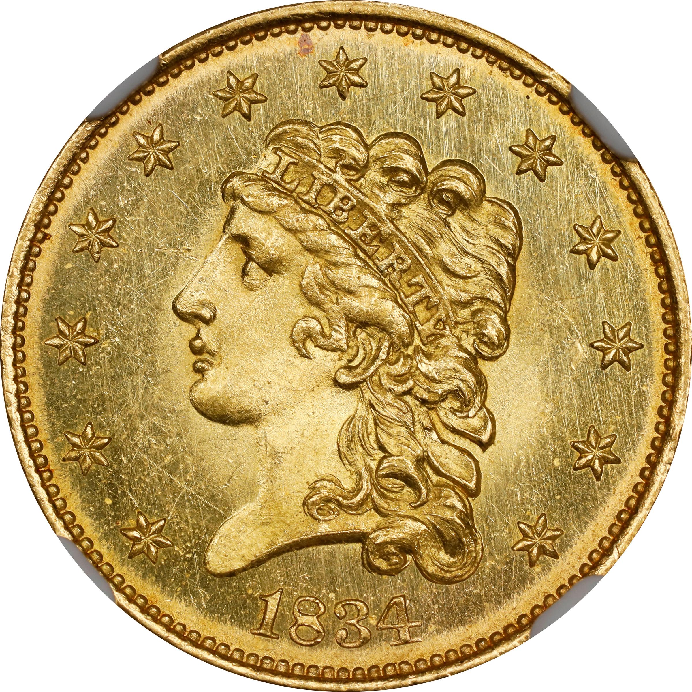 image for: 1834 Classic Head Quarter Eagle. HM-1. Rarity-2. Small Head. MS-66 PL (NGC).