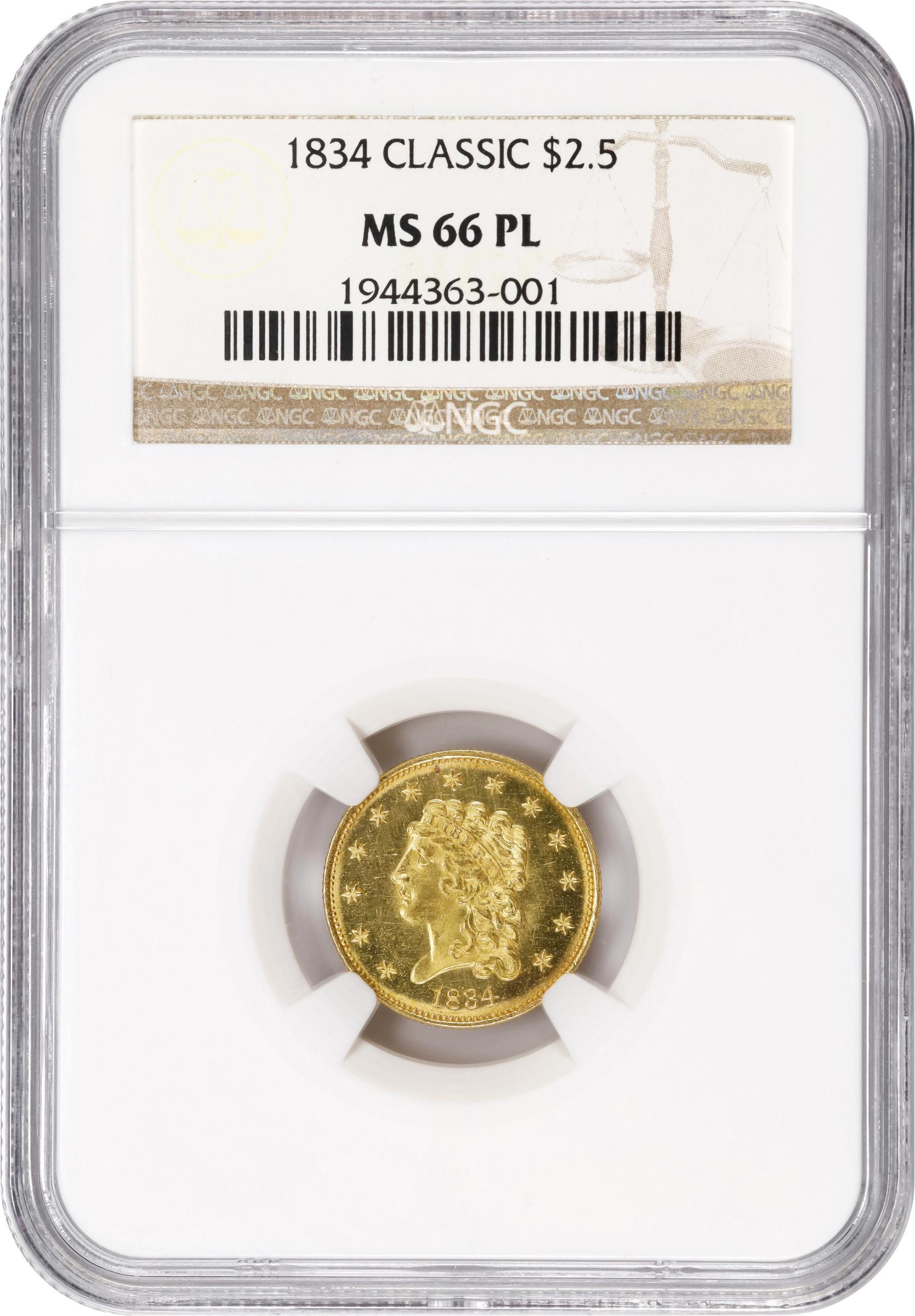 image for: 1834 Classic Head Quarter Eagle. HM-1. Rarity-2. Small Head. MS-66 PL (NGC).