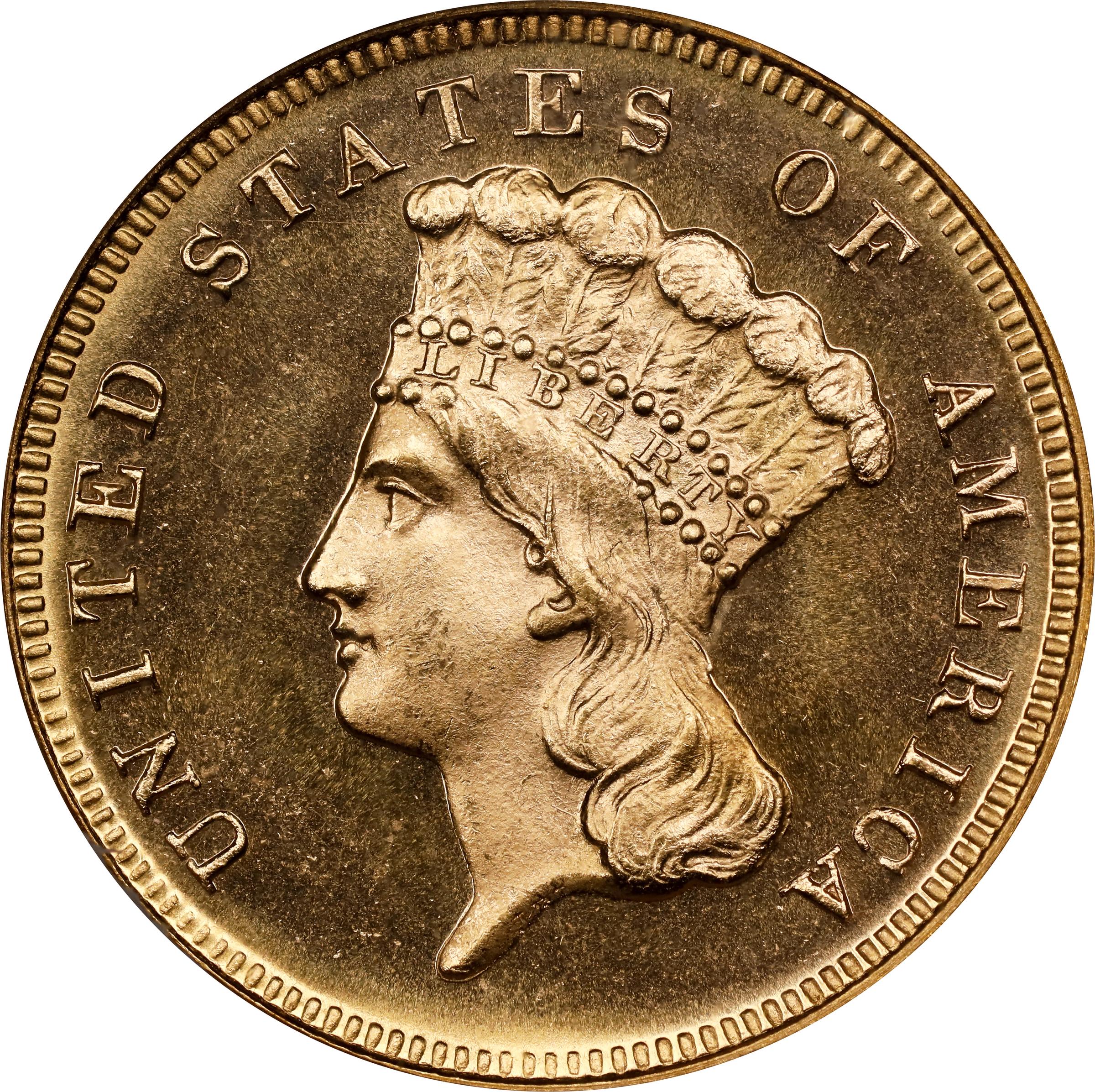 image for: 1868 Three-Dollar Gold Piece. MS-67 PL (NGC).