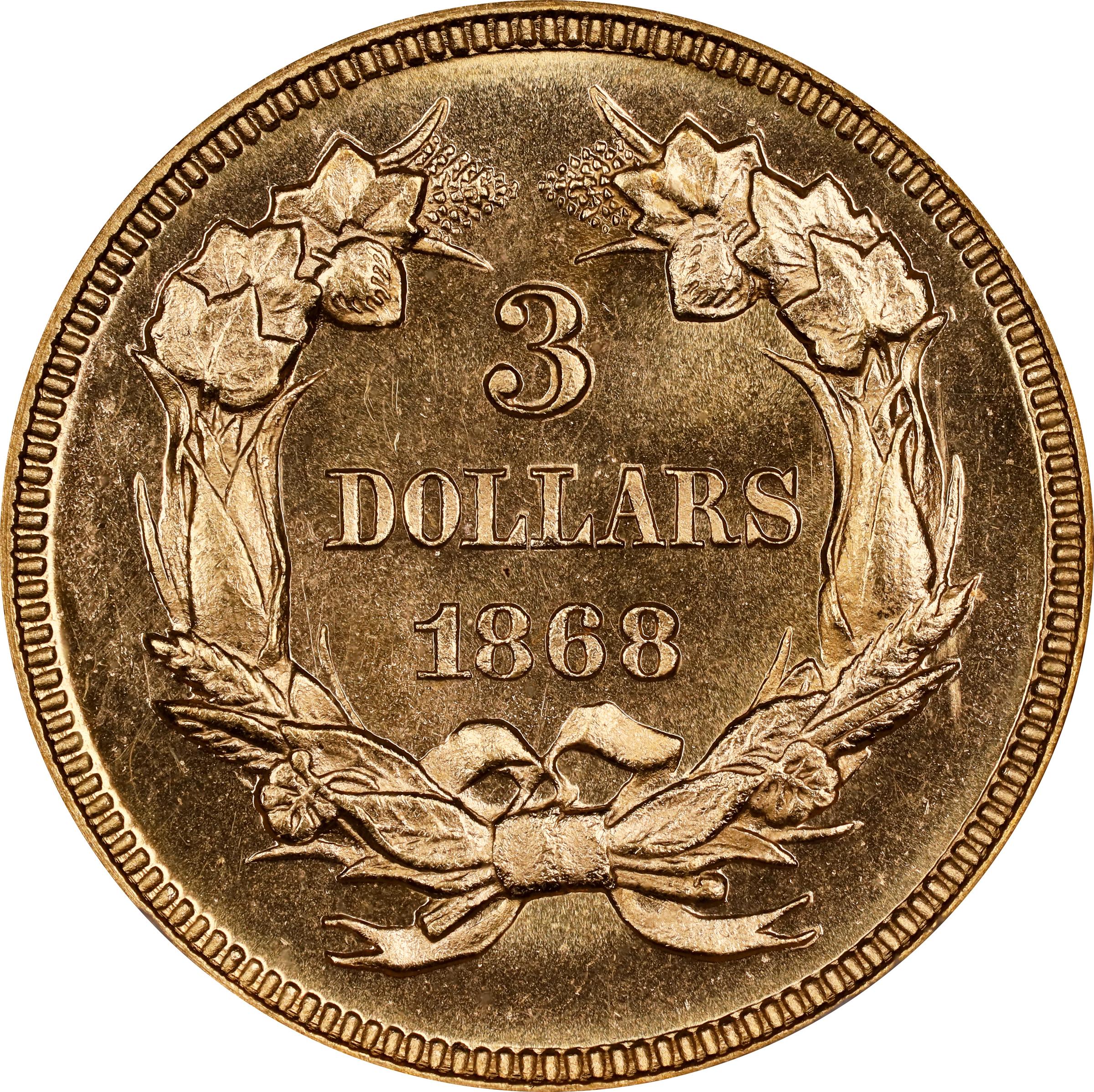 image for: 1868 Three-Dollar Gold Piece. MS-67 PL (NGC).