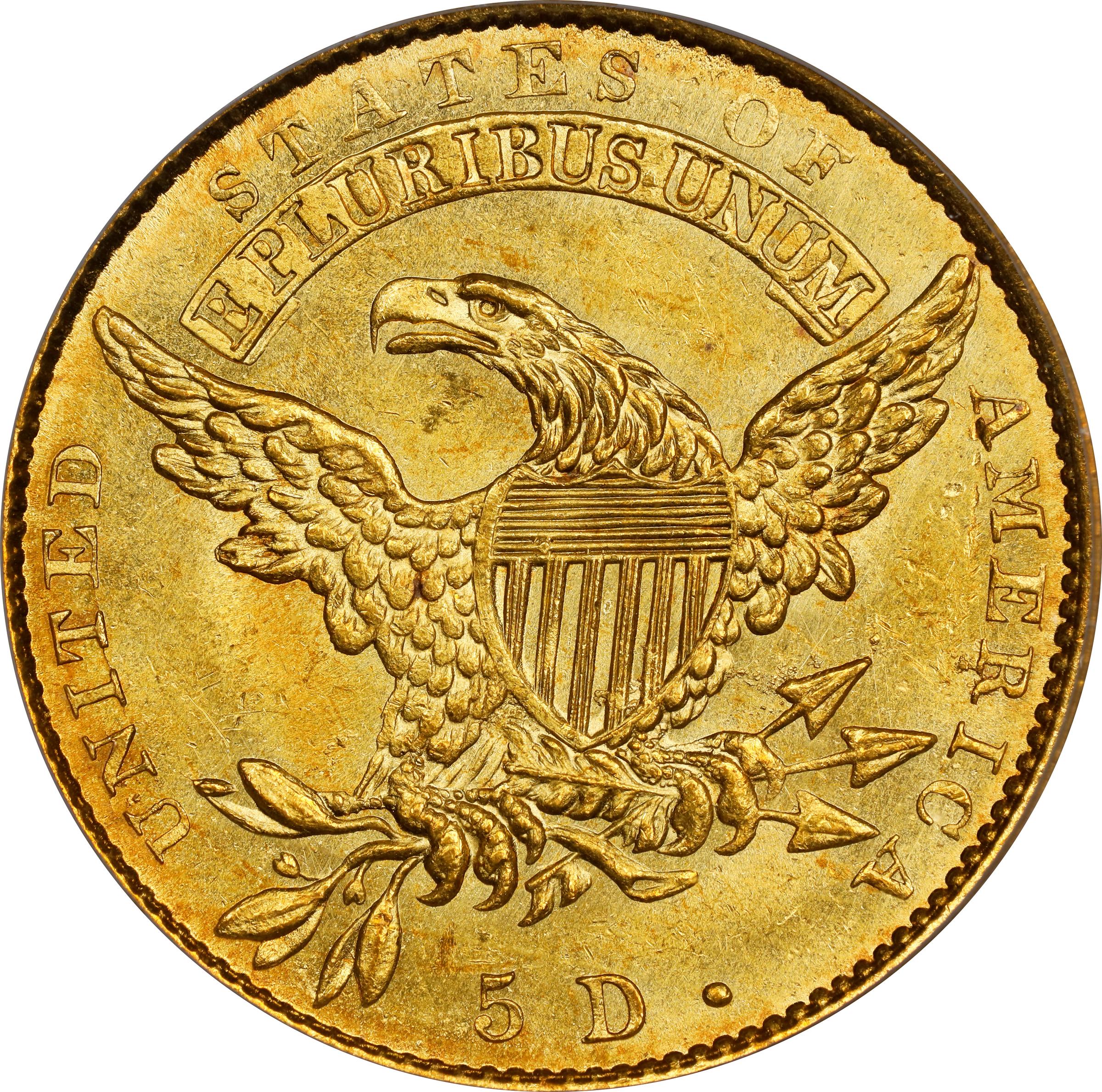 image for: 1833 Capped Head Left Half Eagle. BD-2. Rarity-6. Close, Small Date, Distant Period. MS-65 (PCGS). CMQ.