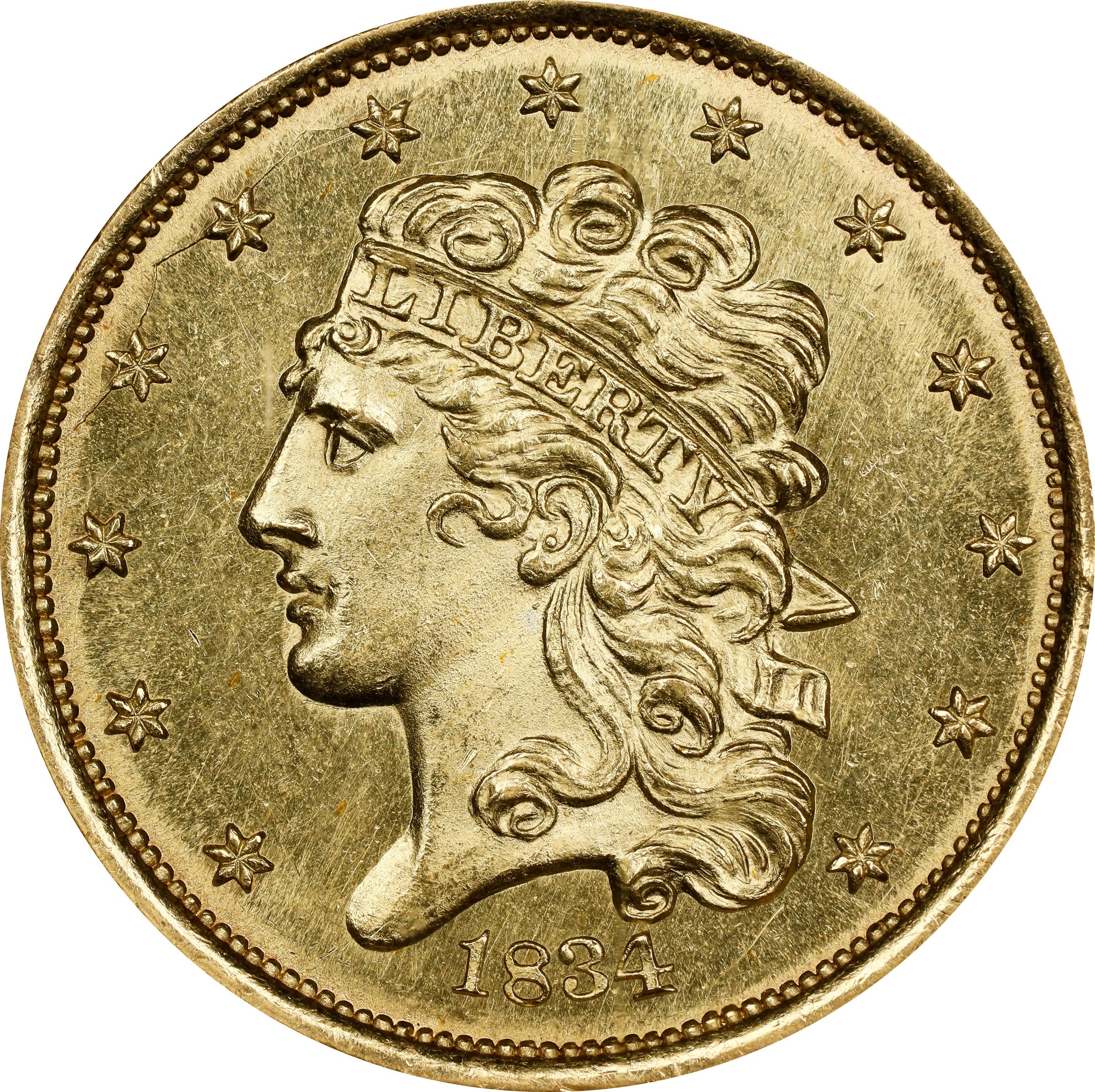 1834 Classic Head Half Eagle. HM-1. Rarity-3. Plain 4. MS-65 * (NGC).