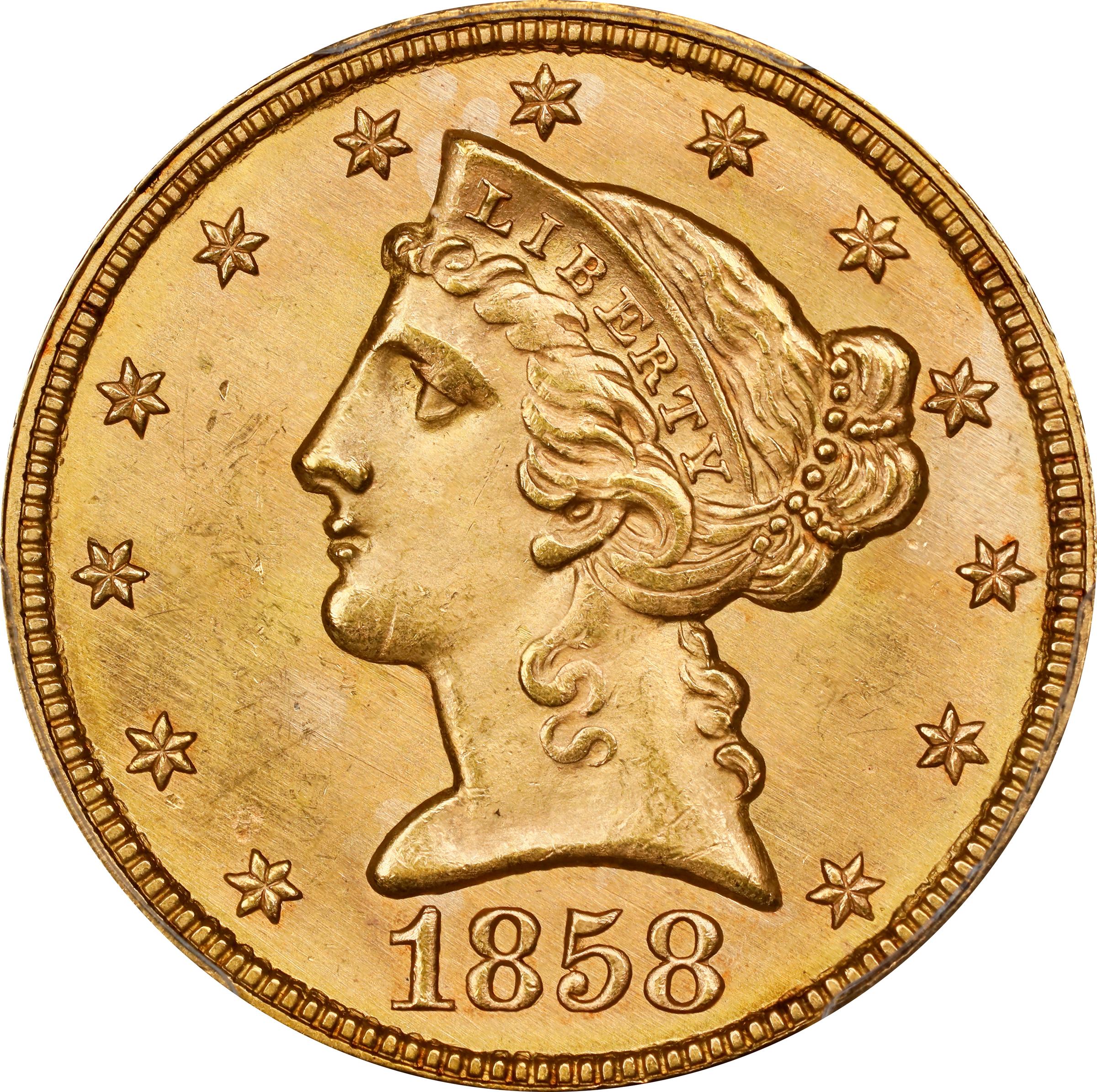 image for: 1858 Liberty Head Half Eagle. MS-66 (PCGS). CMQ.