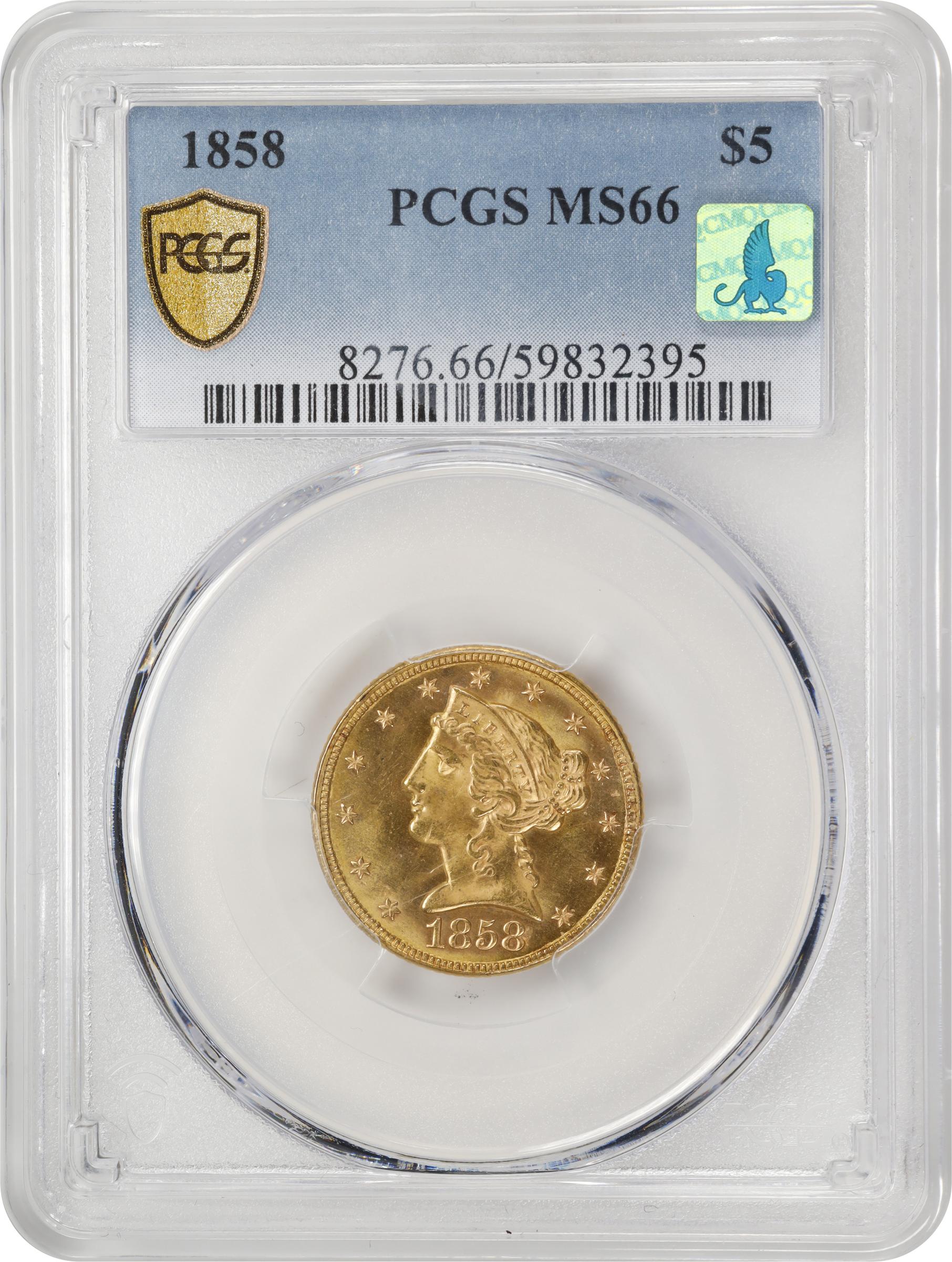 image for: 1858 Liberty Head Half Eagle. MS-66 (PCGS). CMQ.