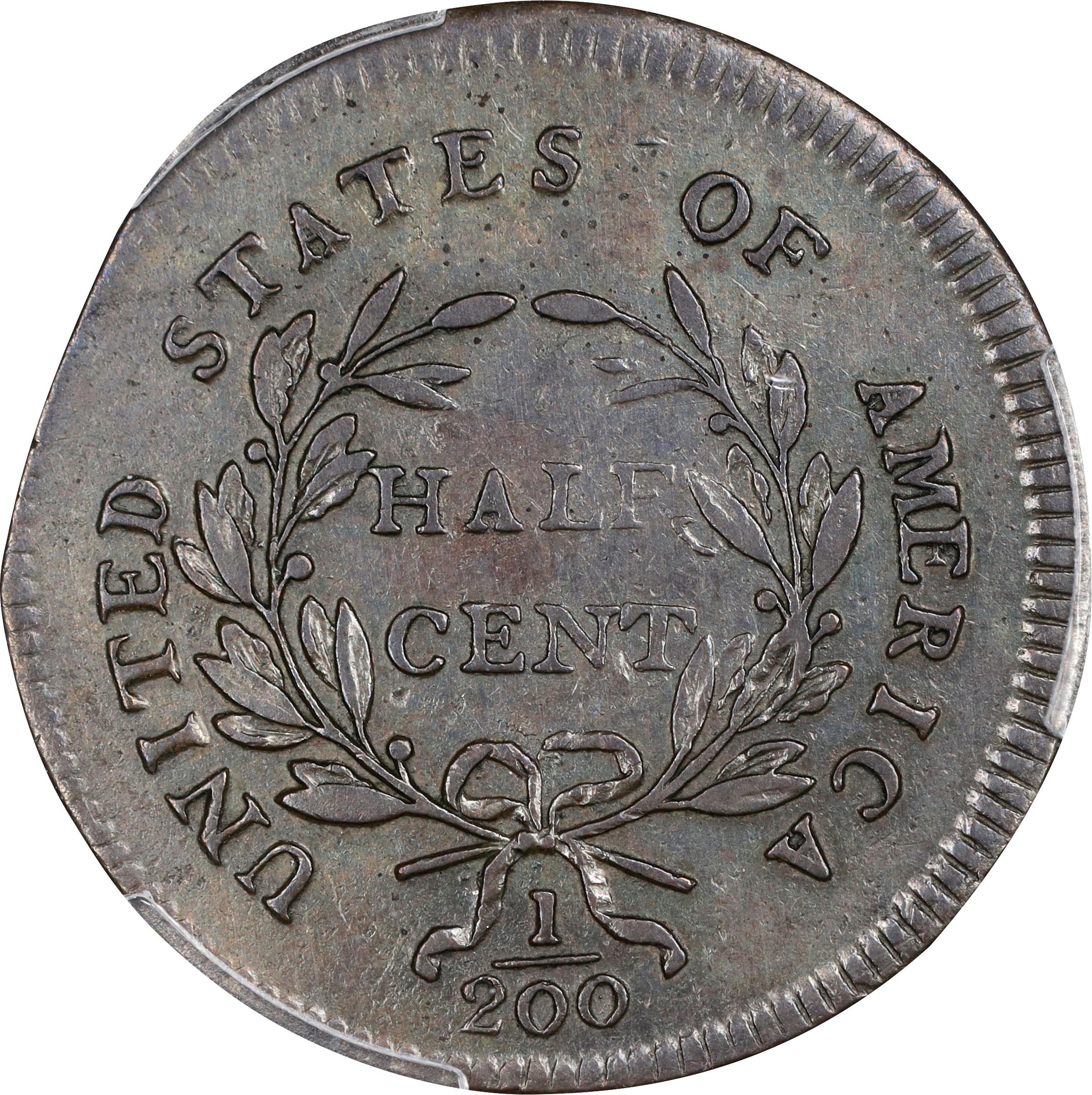 image for: 1796 Liberty Cap Half Cent. C-2. Rarity-4+. With Pole. AU-55 (PCGS).