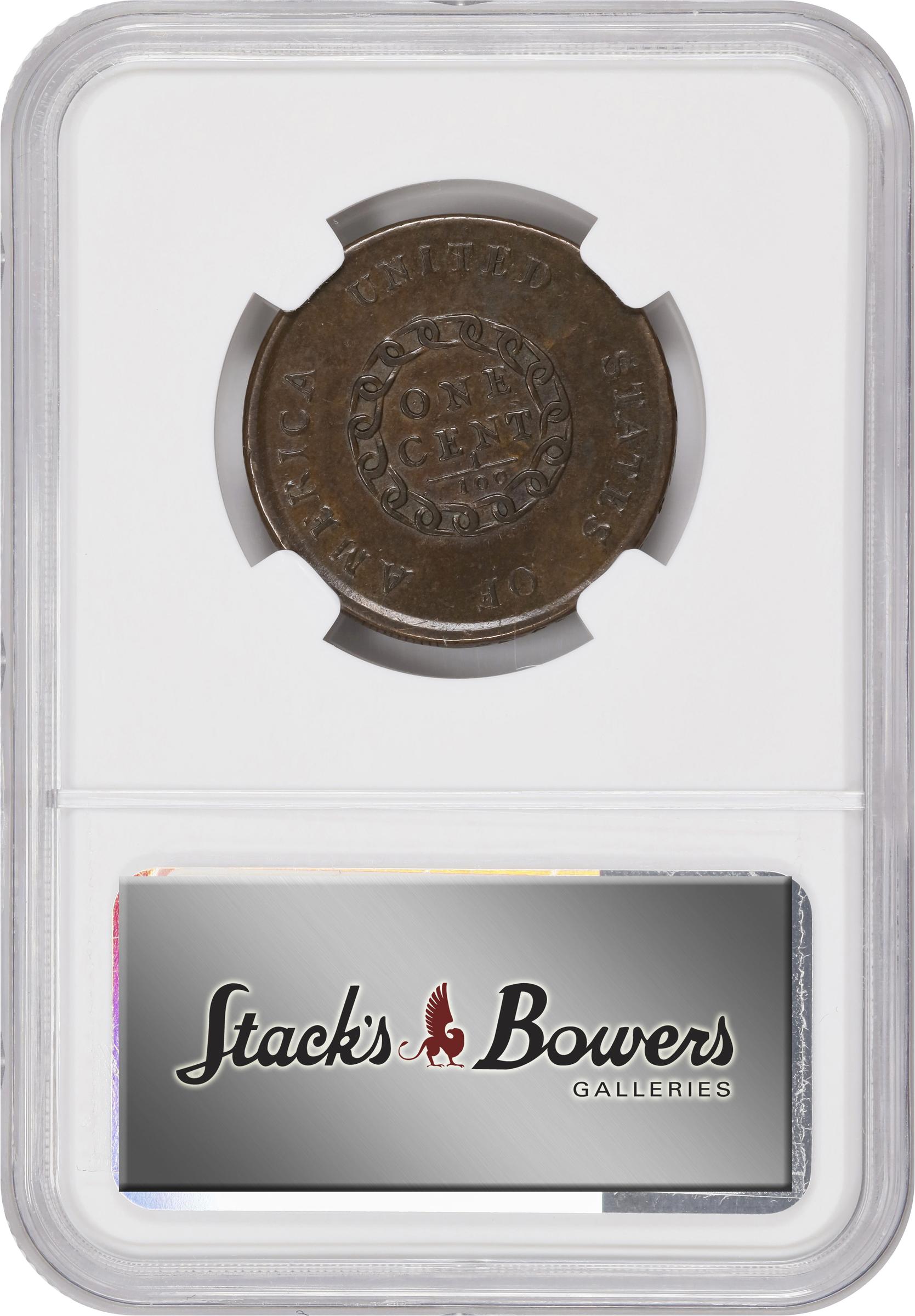 image for: 1793 Flowing Hair Cent. Chain Reverse. S-3, B-4. Rarity-3-. AMERICA, Without Periods. EF-45 BN (NGC).