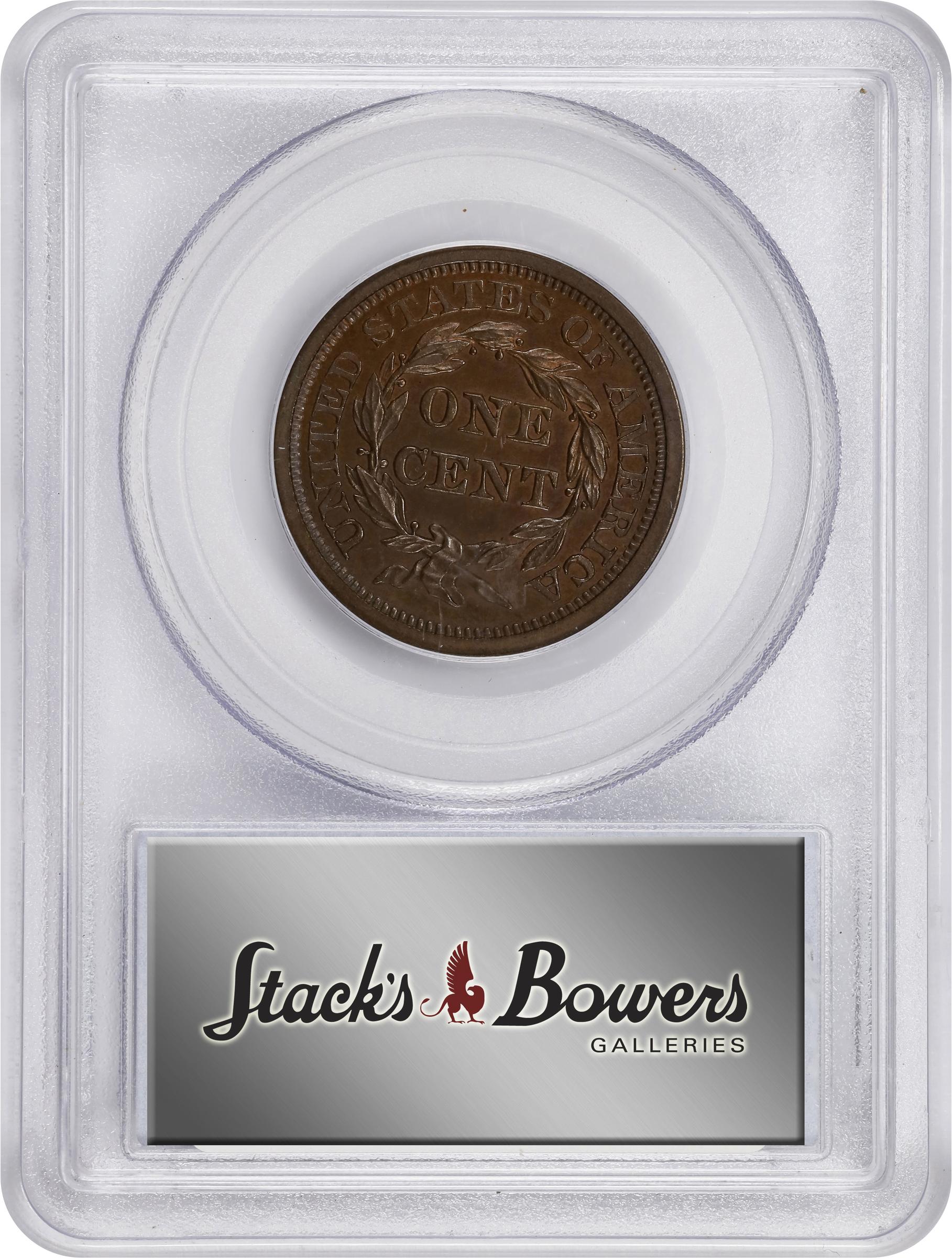 image for: 1844 Braided Hair Cent. N-8. Rarity-6+. Proof-64 RB (PCGS). CAC.