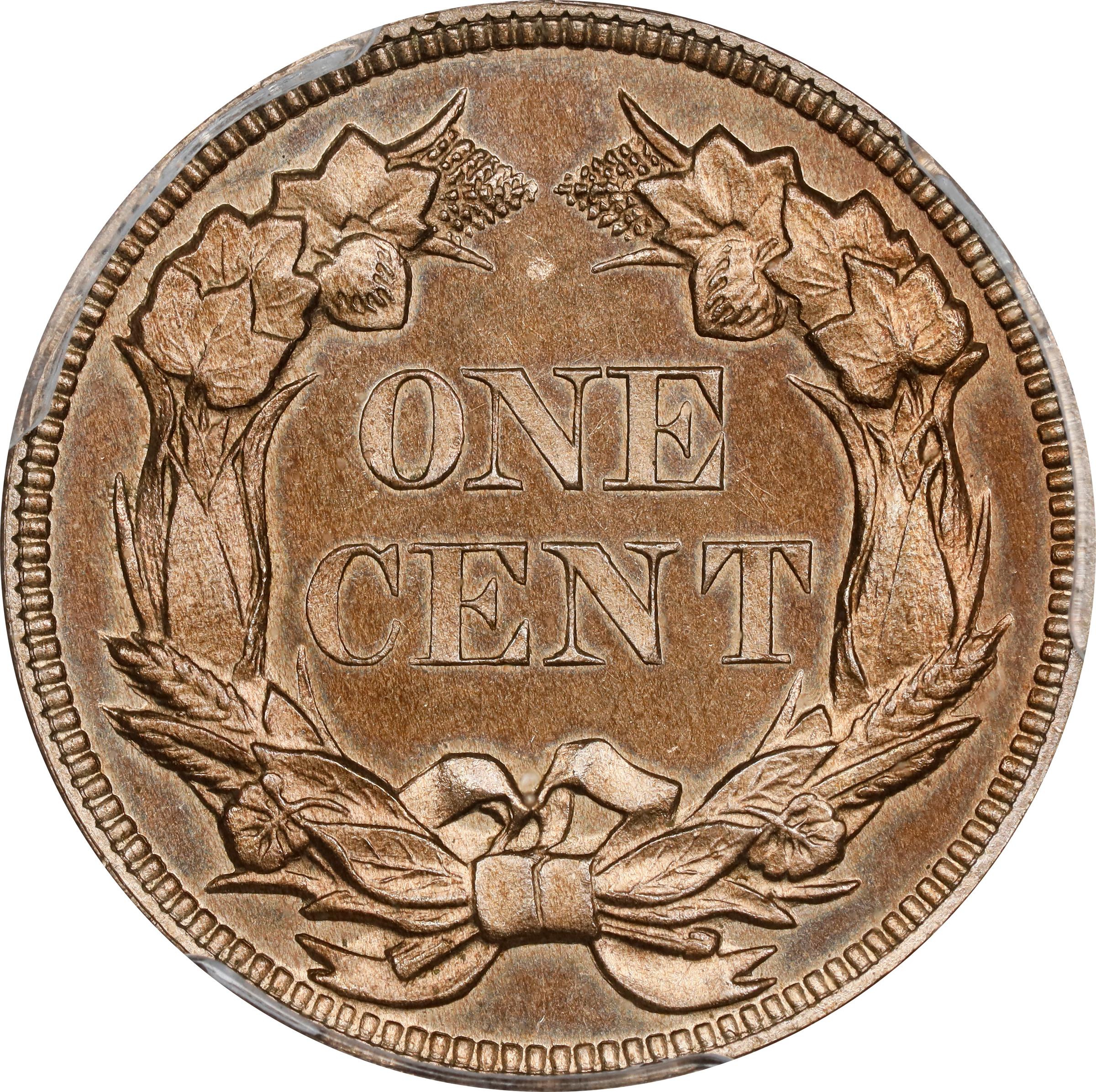 image for: 1858 Flying Eagle Cent. Large Letters. Snow-PR1. Doubled Die Obverse, High Leaves (Style of 1857), Type I. Proof-65 (PCGS).