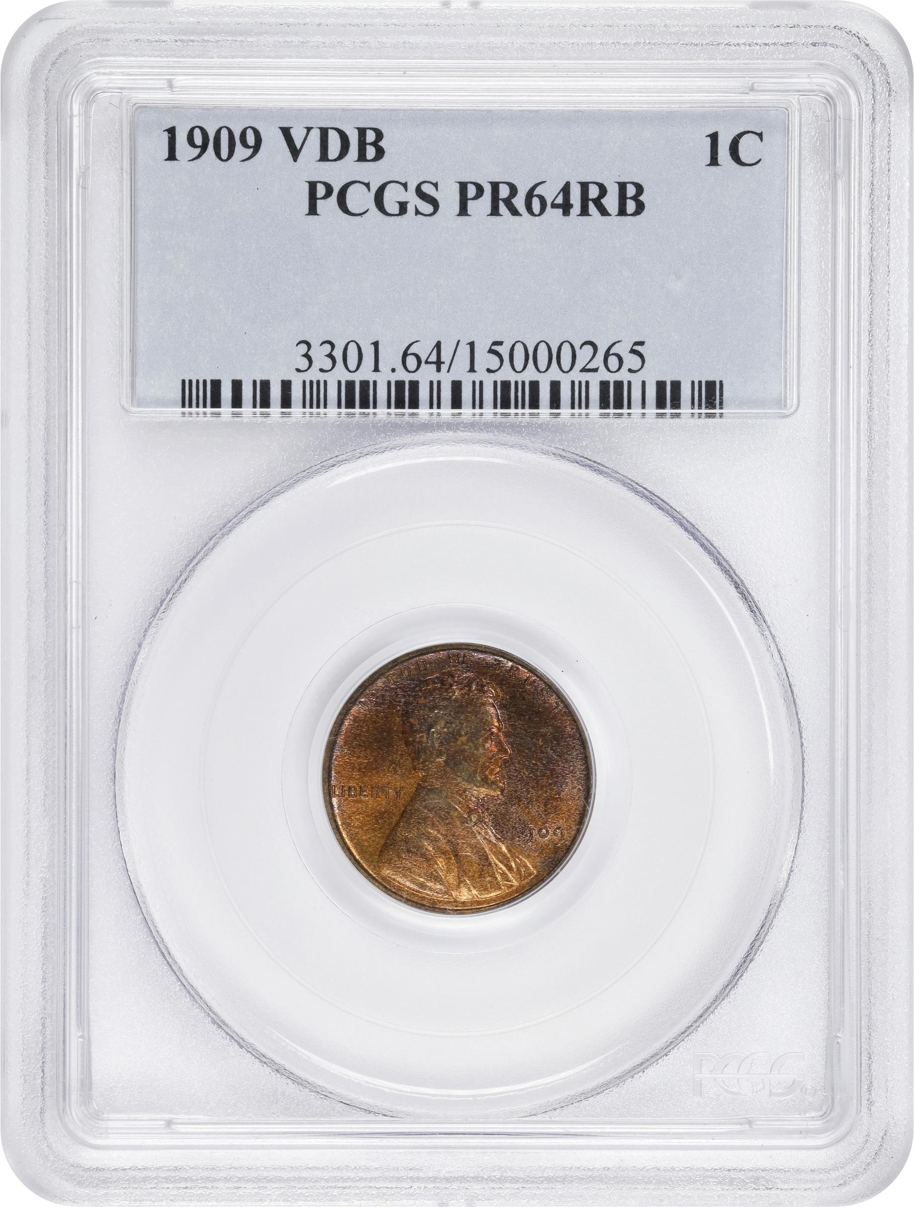 image for: 1909 Lincoln Cent. V.D.B. Proof-64 RB (PCGS).