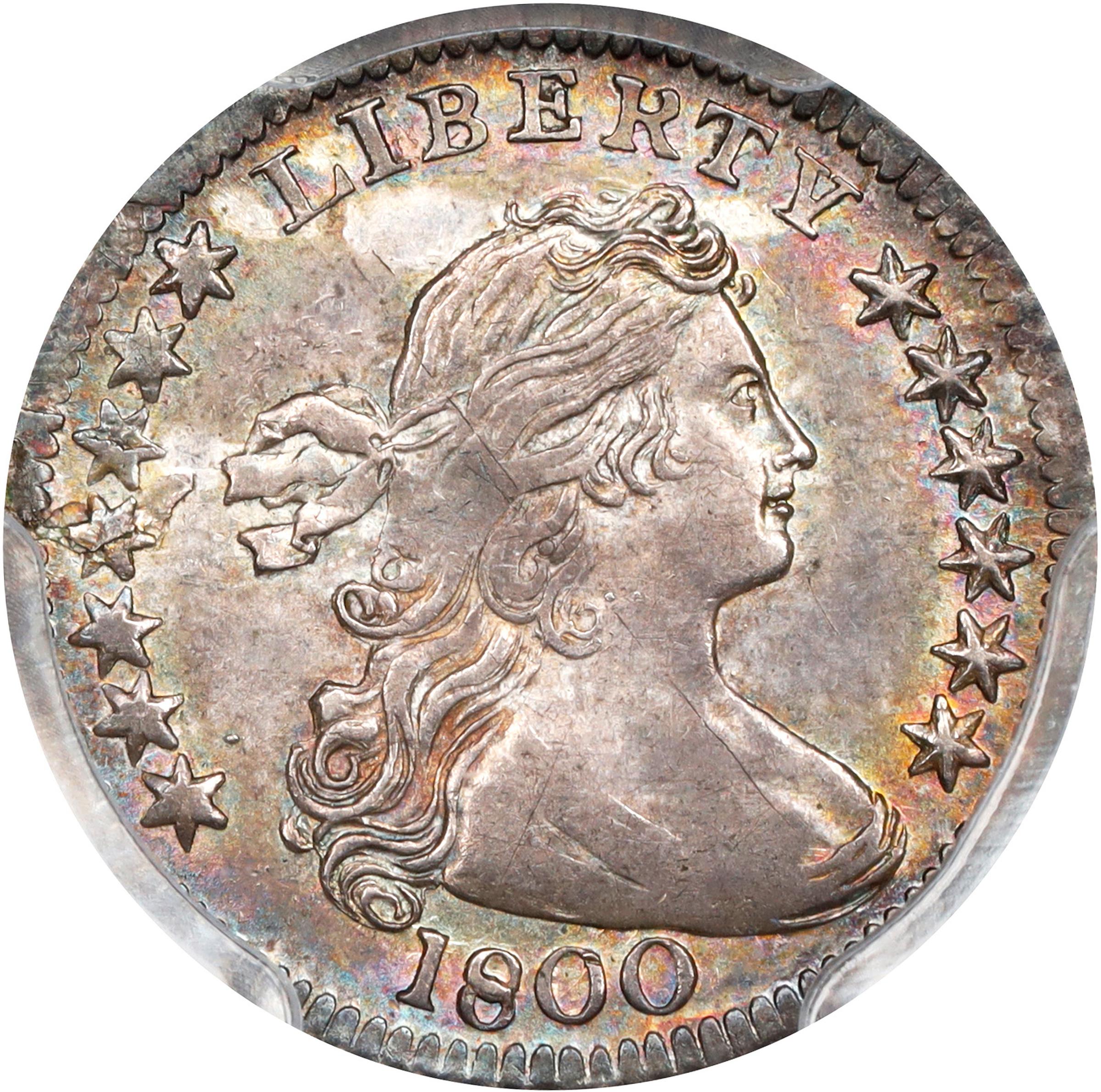 image for: 1800 Draped Bust Half Dime. LM-3, V-2. Rarity-4. LIBEKTY. MS-63+ (PCGS). CAC.