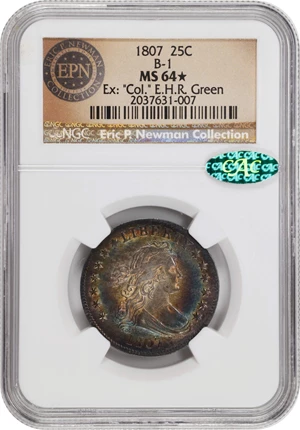 image for: 1807 Draped Bust Quarter. B-1. MS-64 * (NGC). CAC.