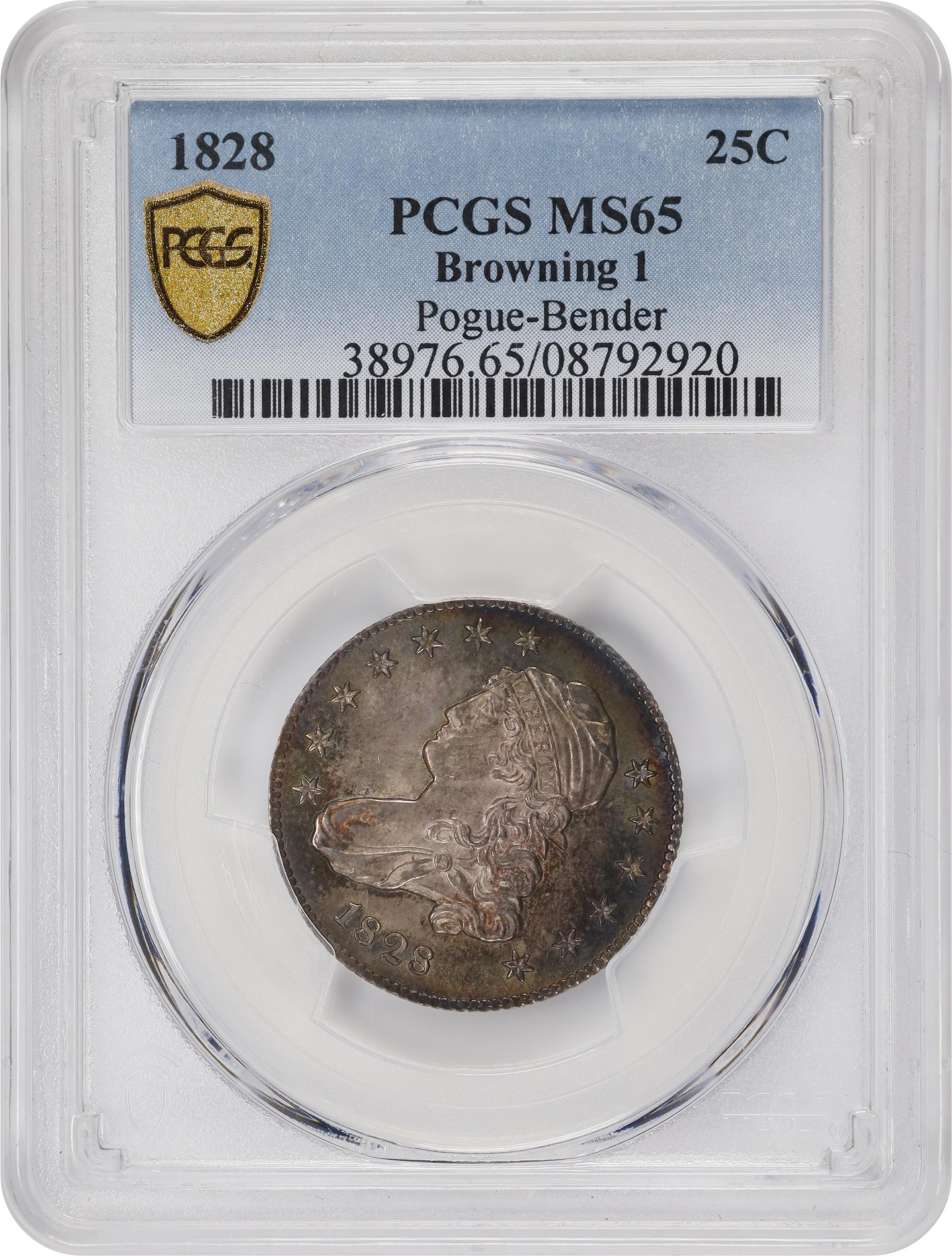 image for: 1828 Capped Bust Quarter. B-1. Rarity-1. MS-65 (PCGS).