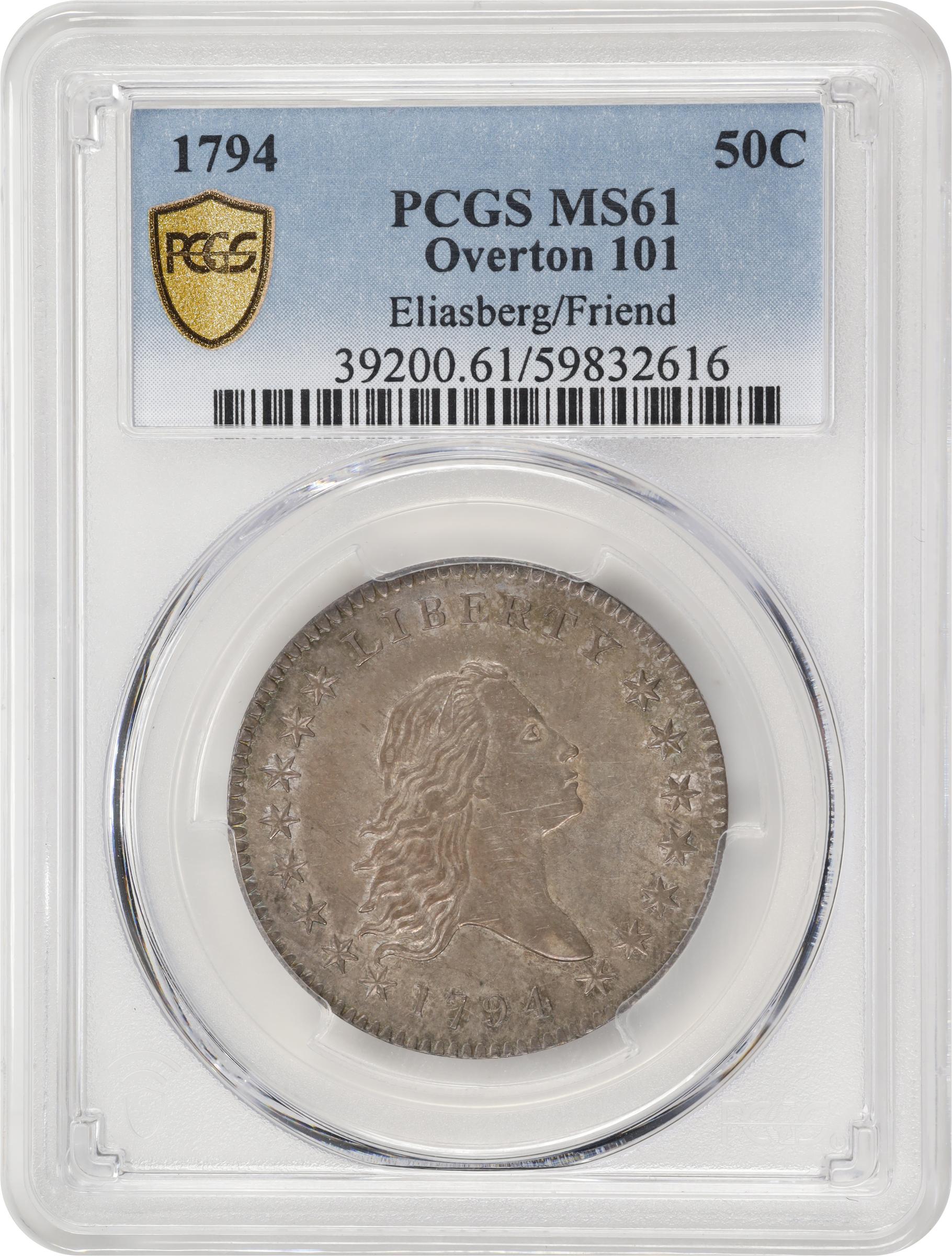 image for: 1794 Flowing Hair Half Dollar. O-101, T-7. Rarity-3. MS-61 (PCGS).