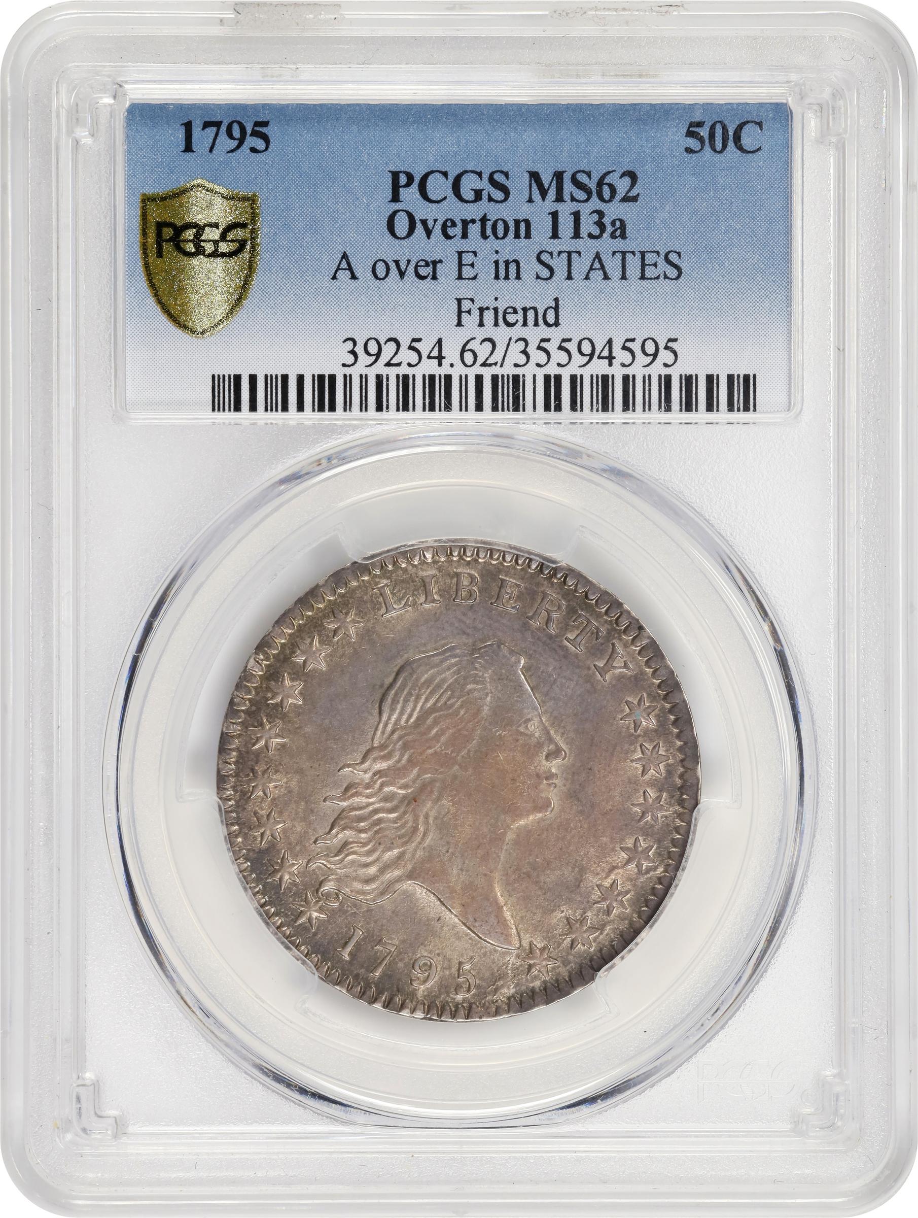 image for: 1795 Flowing Hair Half Dollar. O-113a, T-14. Rarity-3. Two Leaves, A/E in STATES. MS-62 (PCGS).